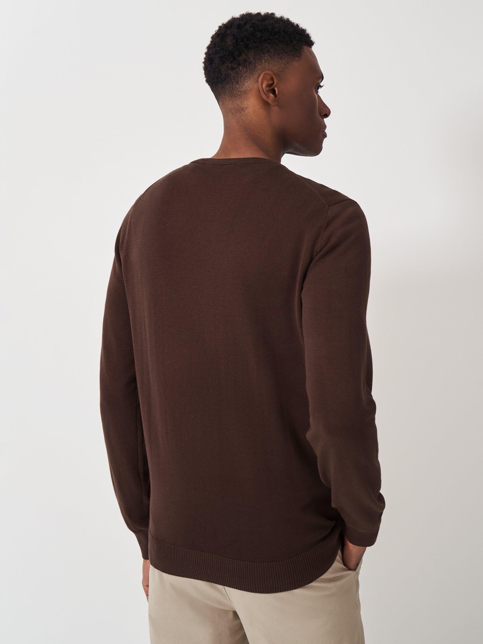 Product image 2 of 5, which shows Crew Clothing Organic Cotton V-Neck Jumper, Chocolate Brown, XS