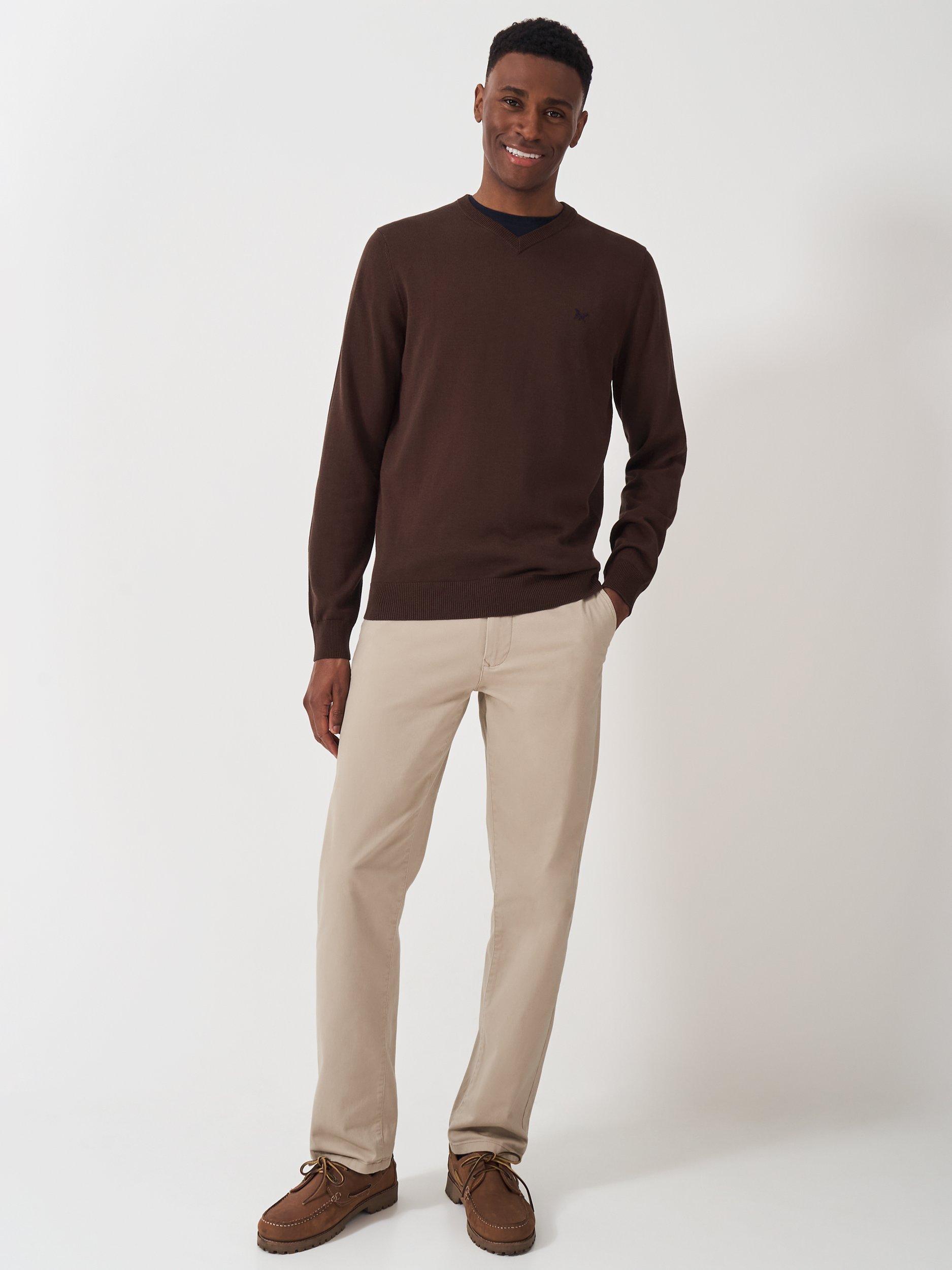 Product image 3 of 5, which shows Crew Clothing Organic Cotton V-Neck Jumper, Chocolate Brown, XS
