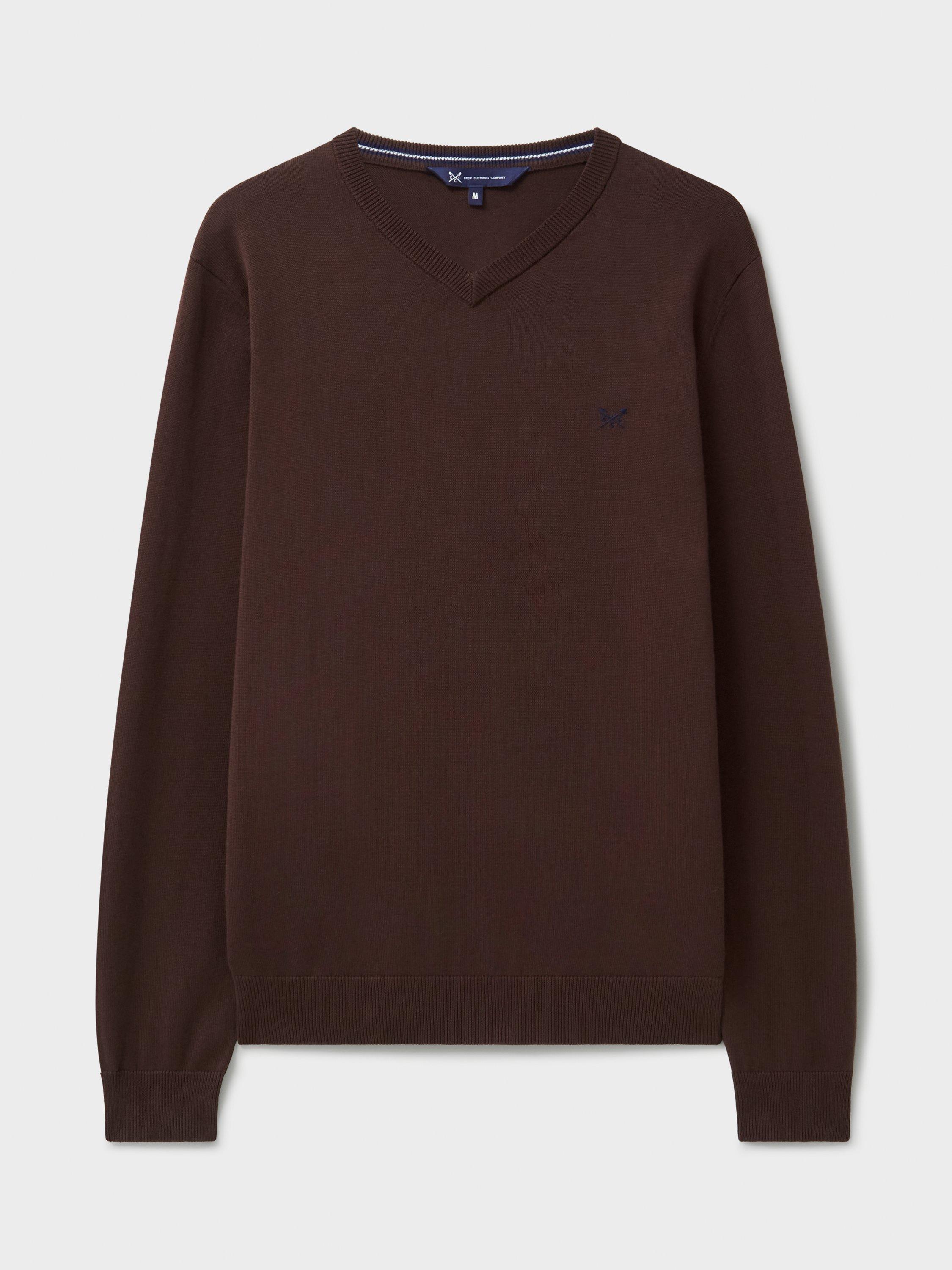 Product image 5 of 5, which shows Crew Clothing Organic Cotton V-Neck Jumper, Chocolate Brown, XS