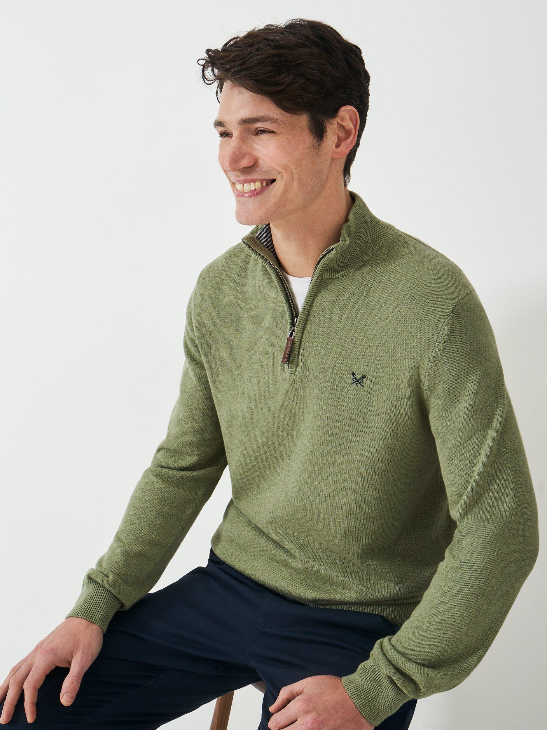 Product image 1 of 5, which shows Crew Clothing Organic Cotton Half Zip Jumper, Light Green, L