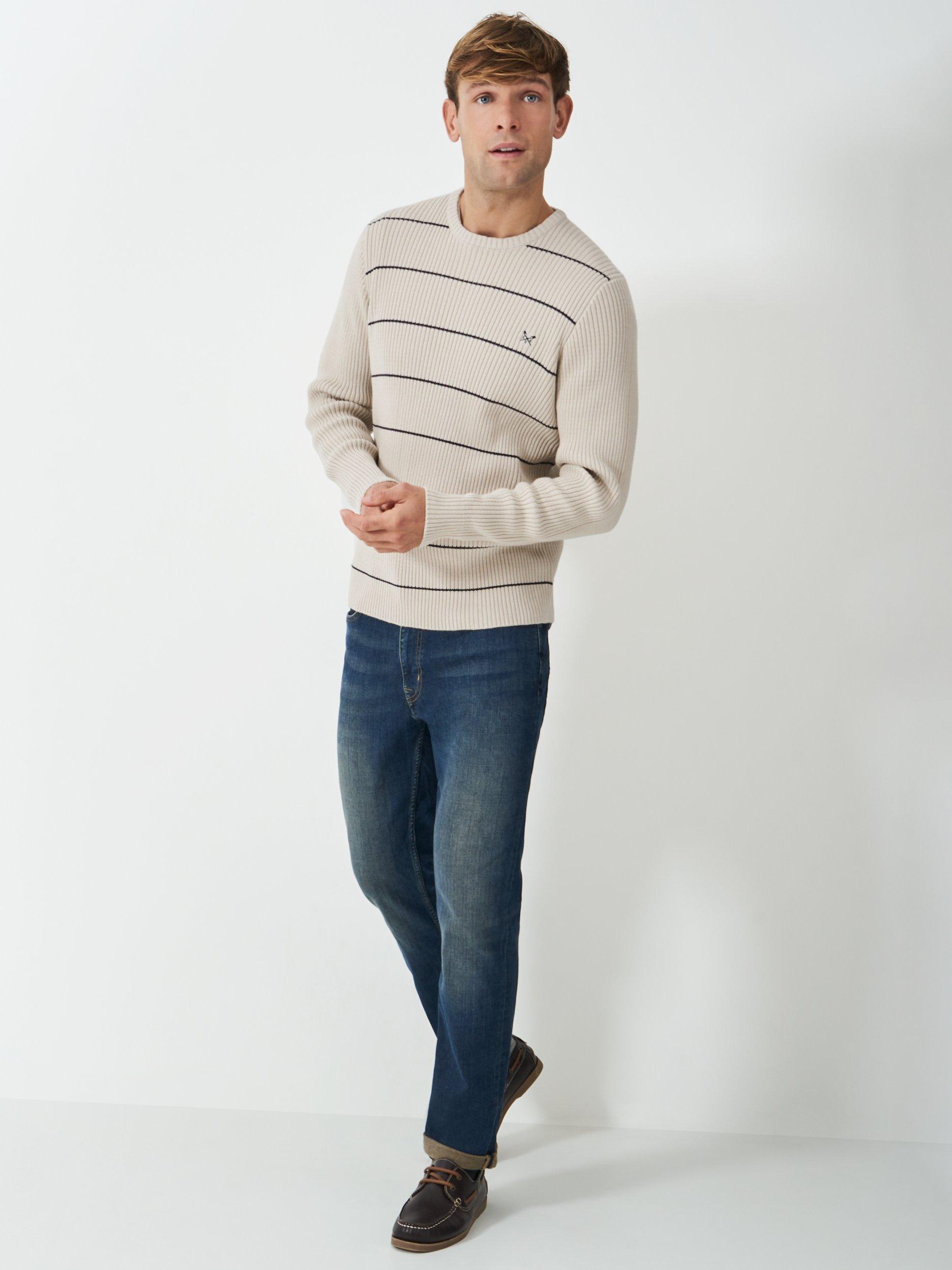 Product image 2 of 5, which shows Crew Clothing Stripe Crew Jumper, Beige, L