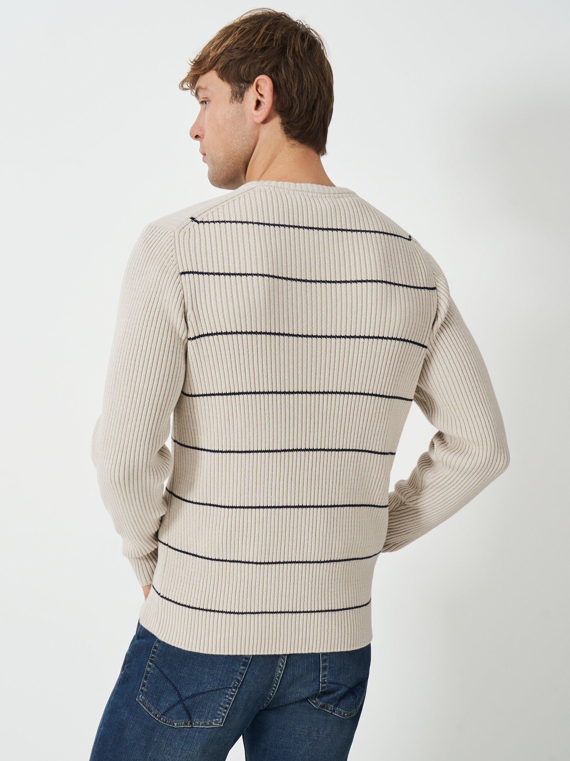 Product image 3 of 5, which shows Crew Clothing Stripe Crew Jumper, Beige, L