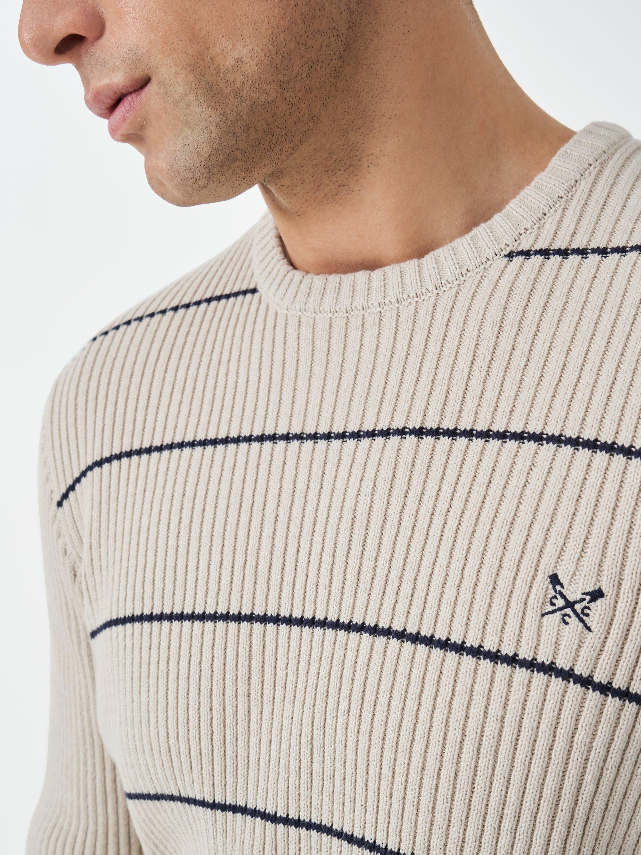 Product image 4 of 5, which shows Crew Clothing Stripe Crew Jumper, Beige, L