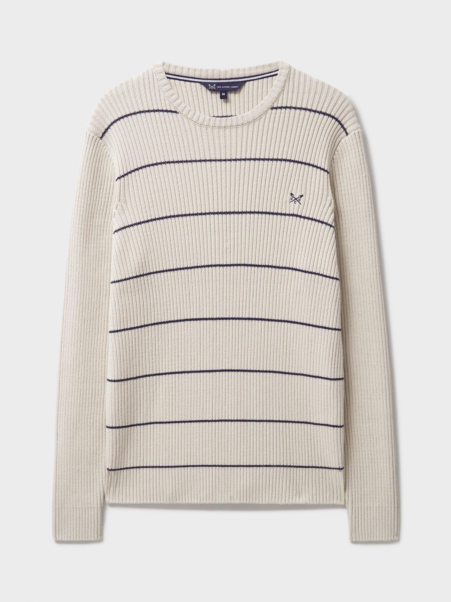 Product image 5 of 5, which shows Crew Clothing Stripe Crew Jumper, Beige, L