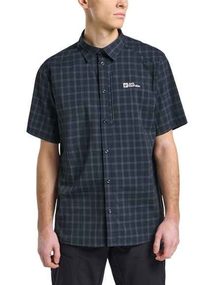 Jack Wolfskin Men's Norbo Short Sleeve Check Shirt, Blue Checks, Blue Checks