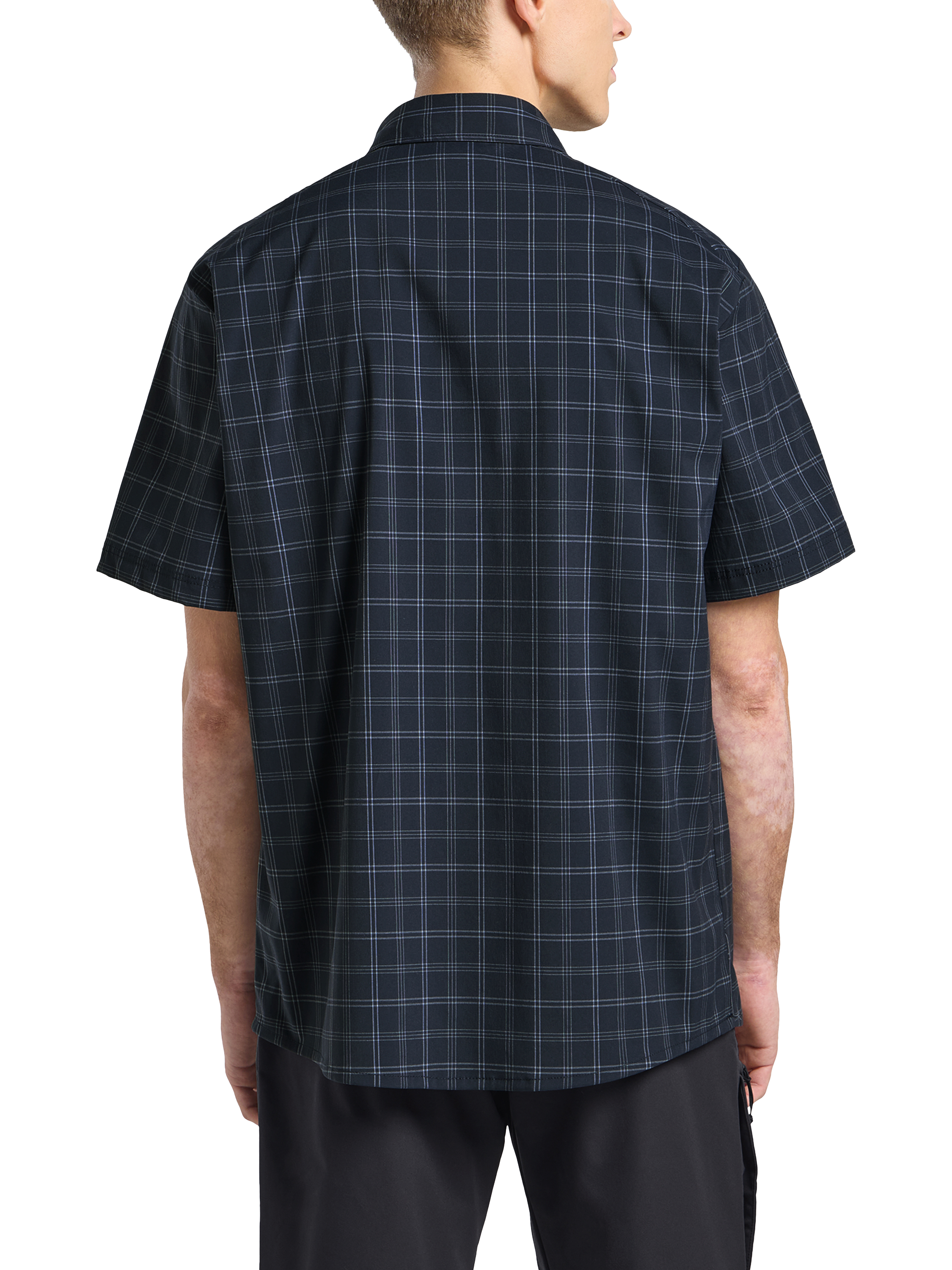 Product image 3 of 6, which shows Jack Wolfskin Men's Norbo Short Sleeve Check Shirt, Blue Checks, S