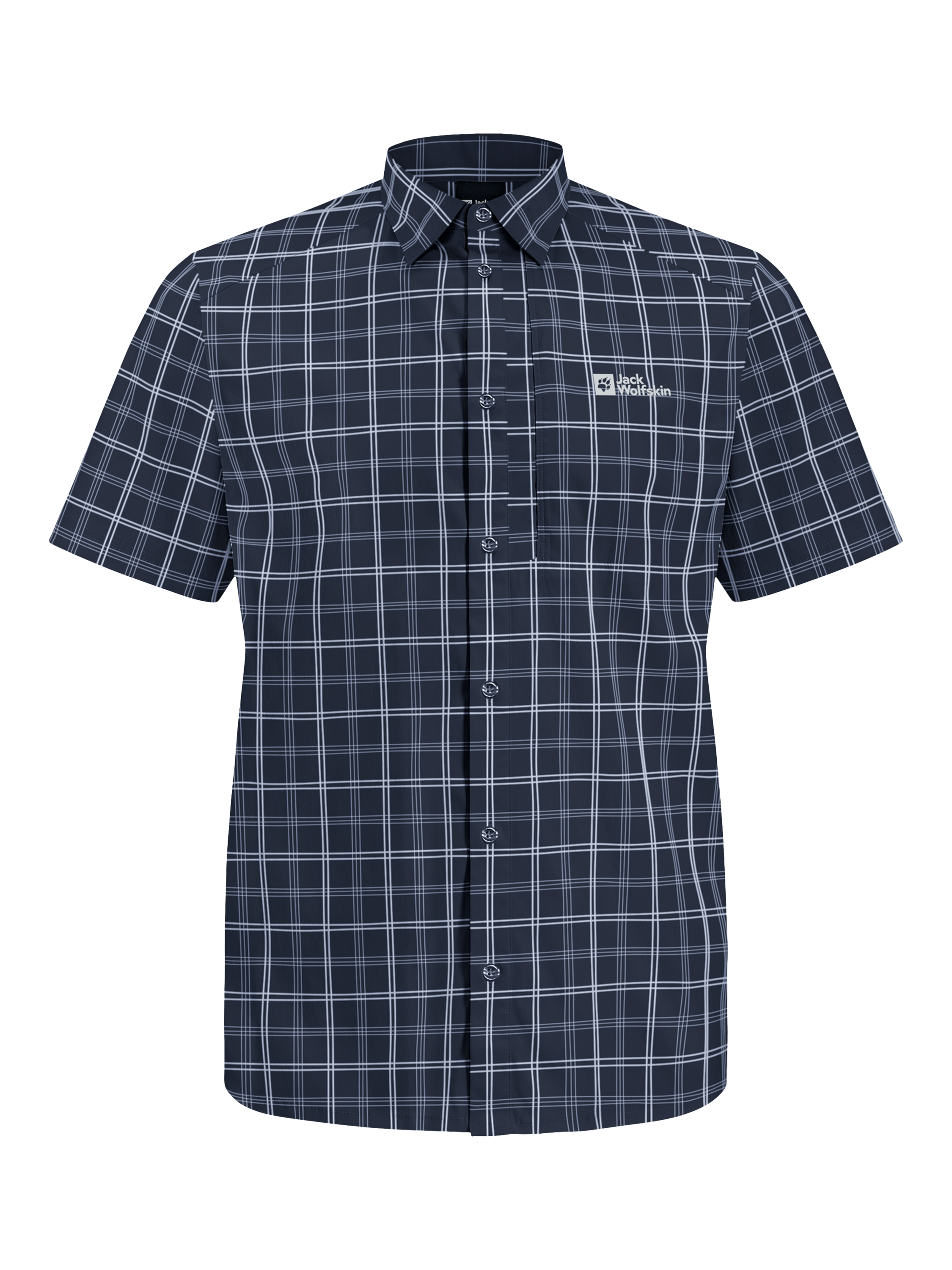 Product image 6 of 6, which shows Jack Wolfskin Men's Norbo Short Sleeve Check Shirt, Blue Checks, S
