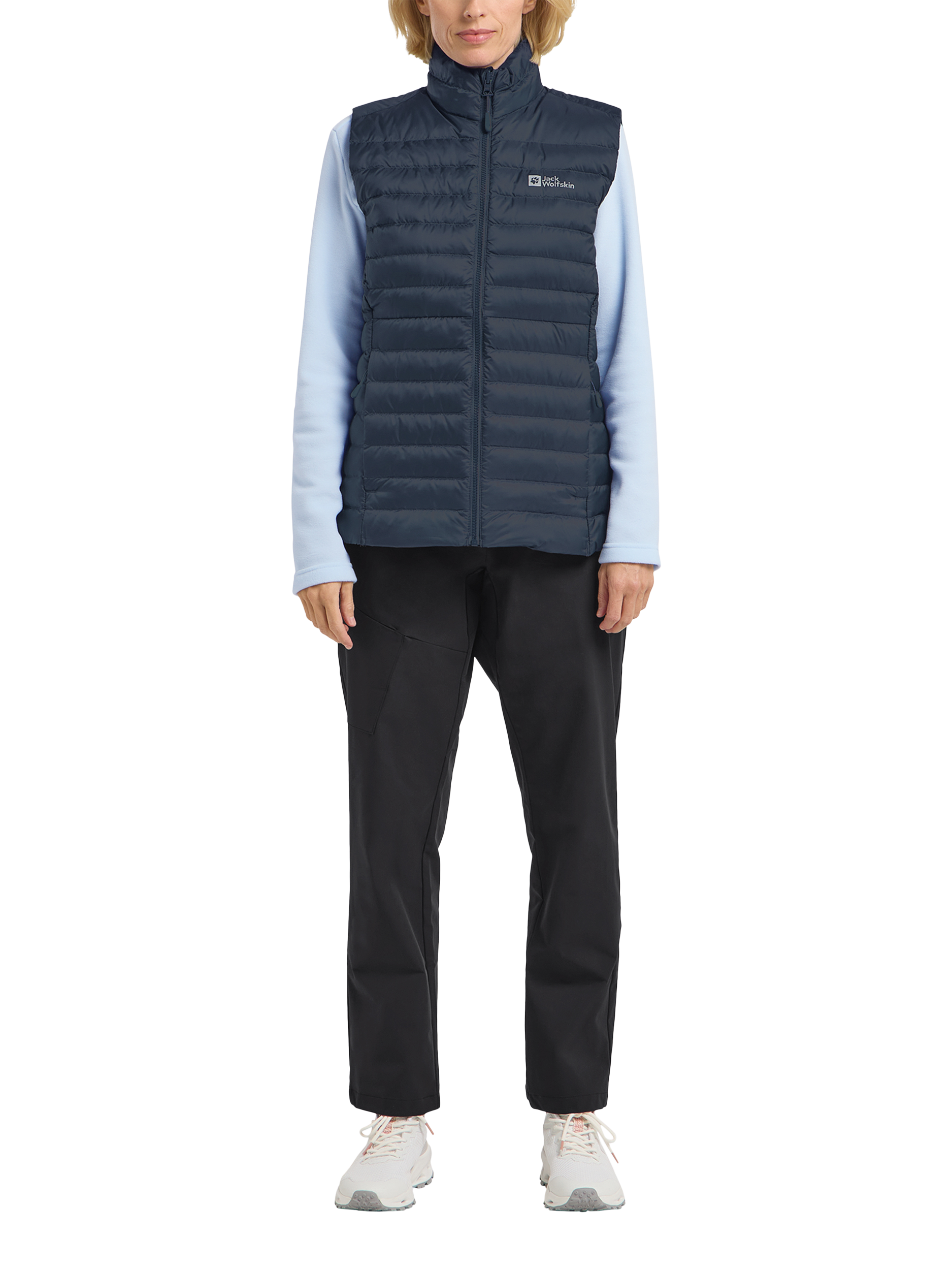 Product image 2 of 7, which shows Jack Wolfskin Women's Pilvi Down Texashield Recycled Ripstop Gilet, Midnight Sky, XS
