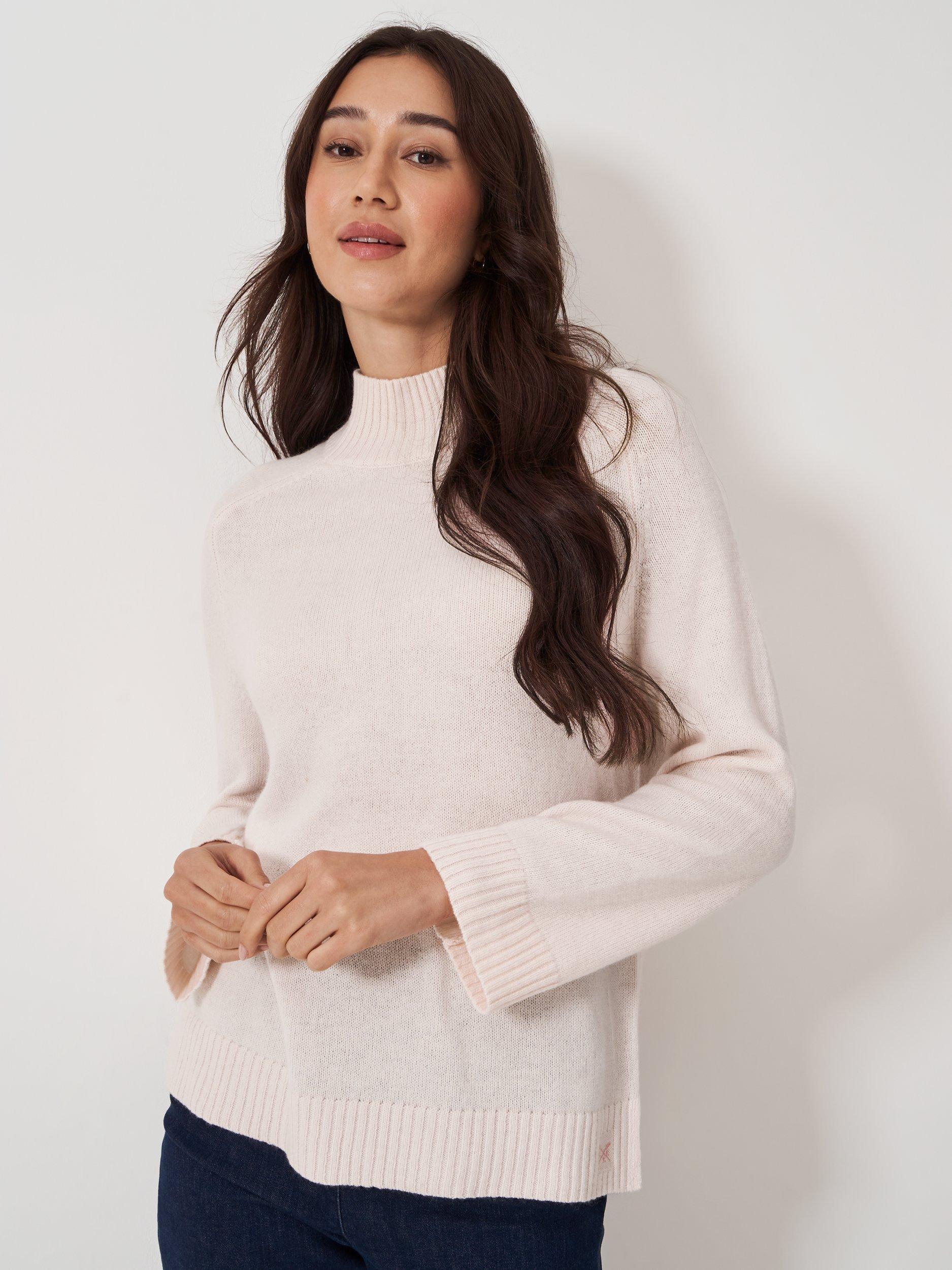 Crew Clothing Merino Wool Blend Funnel Neck Jumper, Light Pink