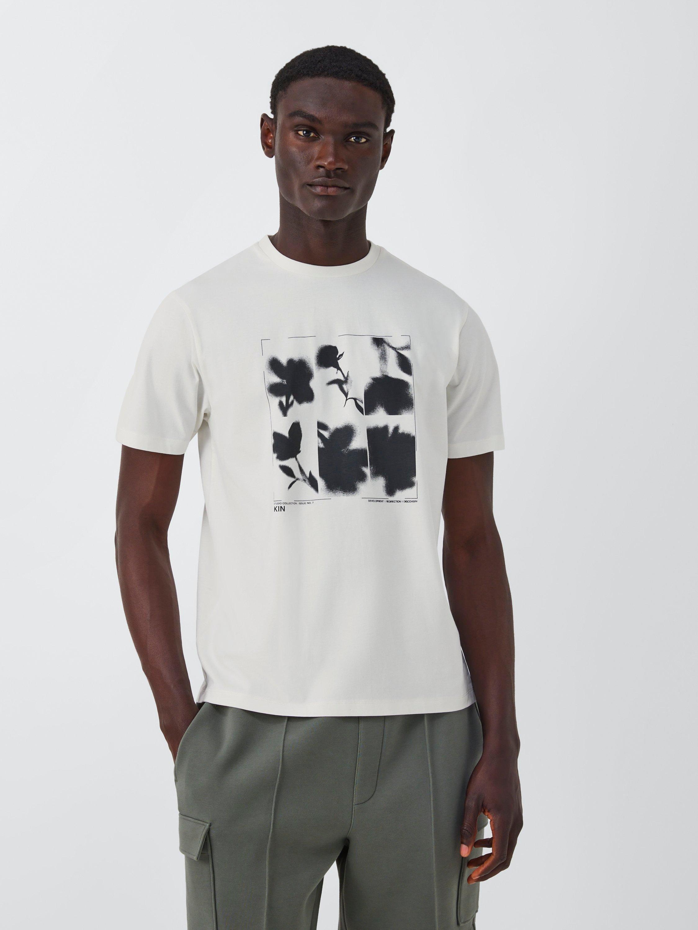 Product image 1 of 6, which shows Kin Cotton Regular Fit Floral Grid Graphic T-Shirt, Cloud Dancer, S