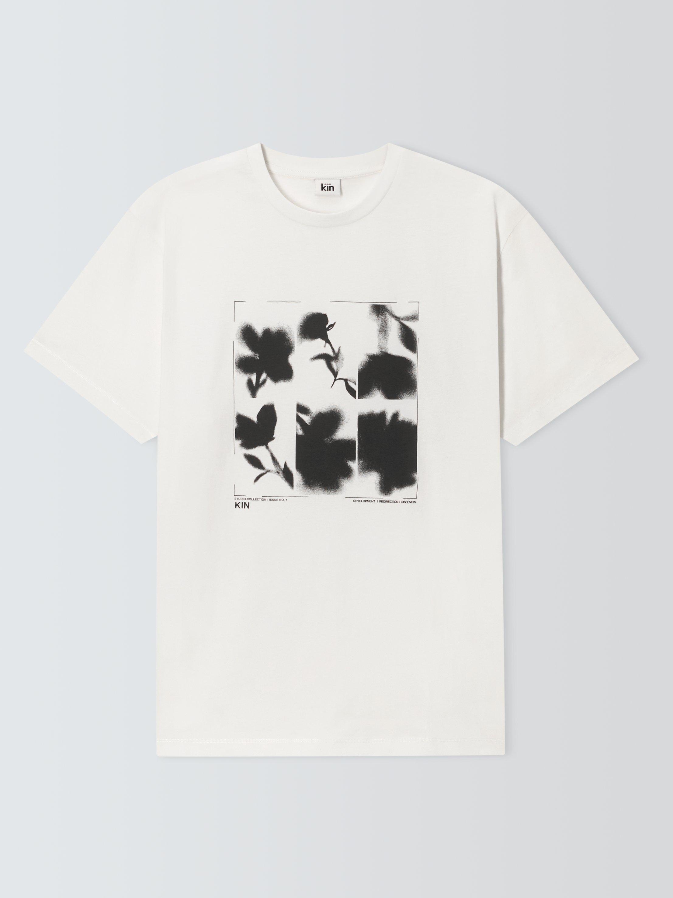 Product image 4 of 6, which shows Kin Cotton Regular Fit Floral Grid Graphic T-Shirt, Cloud Dancer, S