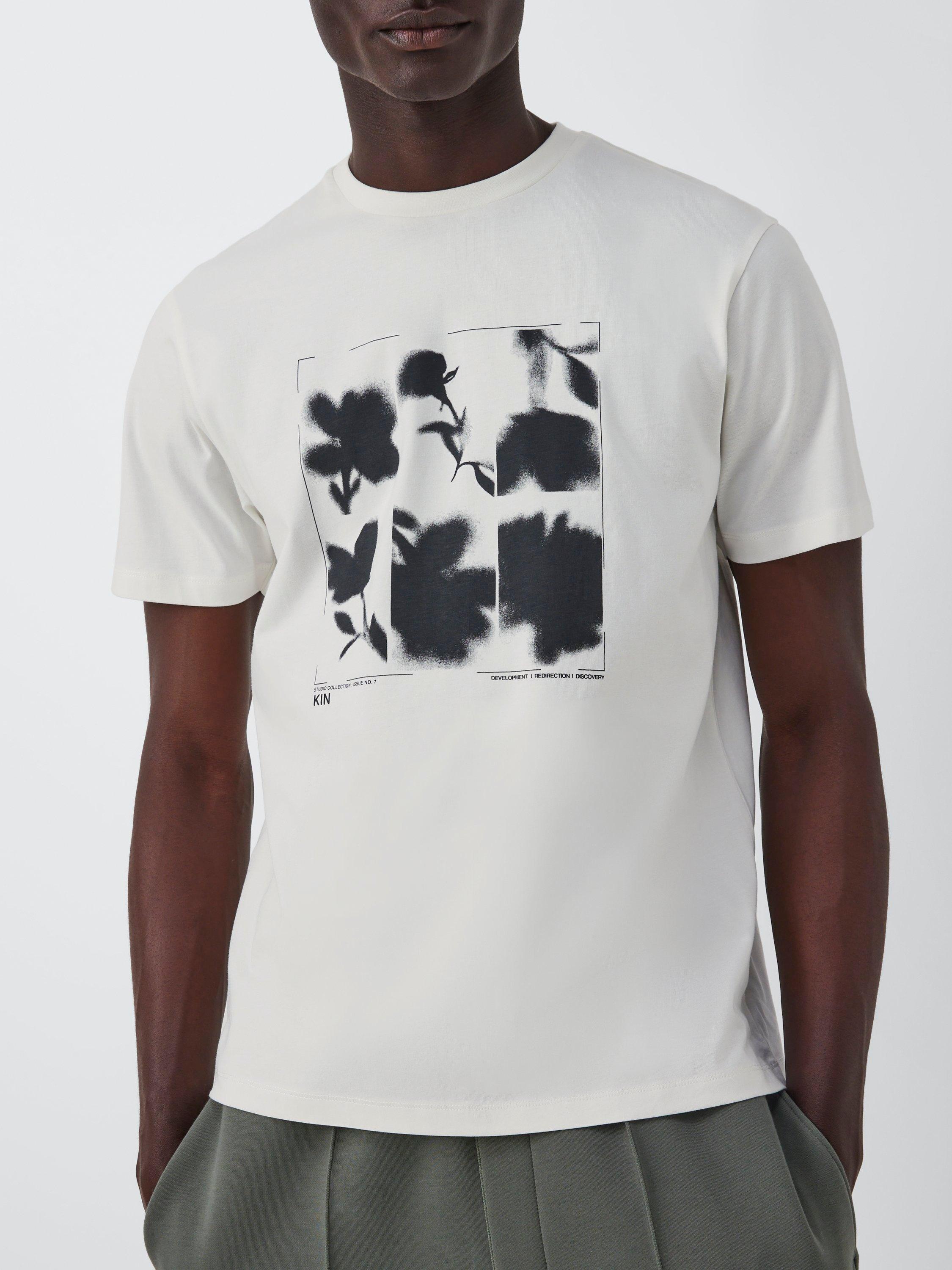 Product image 6 of 6, which shows Kin Cotton Regular Fit Floral Grid Graphic T-Shirt, Cloud Dancer, S