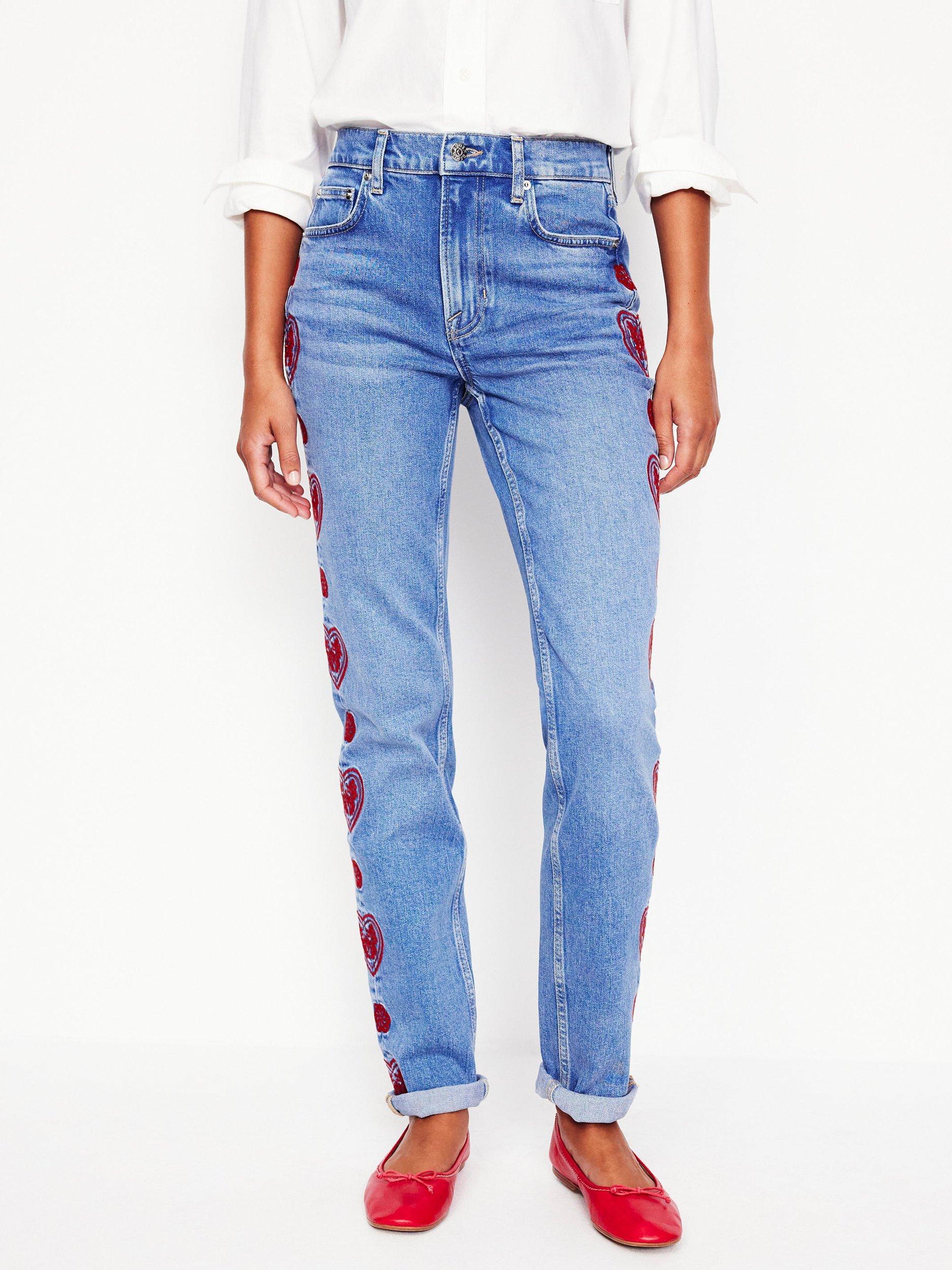 Product image 1 of 5, which shows Boden Hearts Girlfriend Jeans, Blue Indigo, 27R
