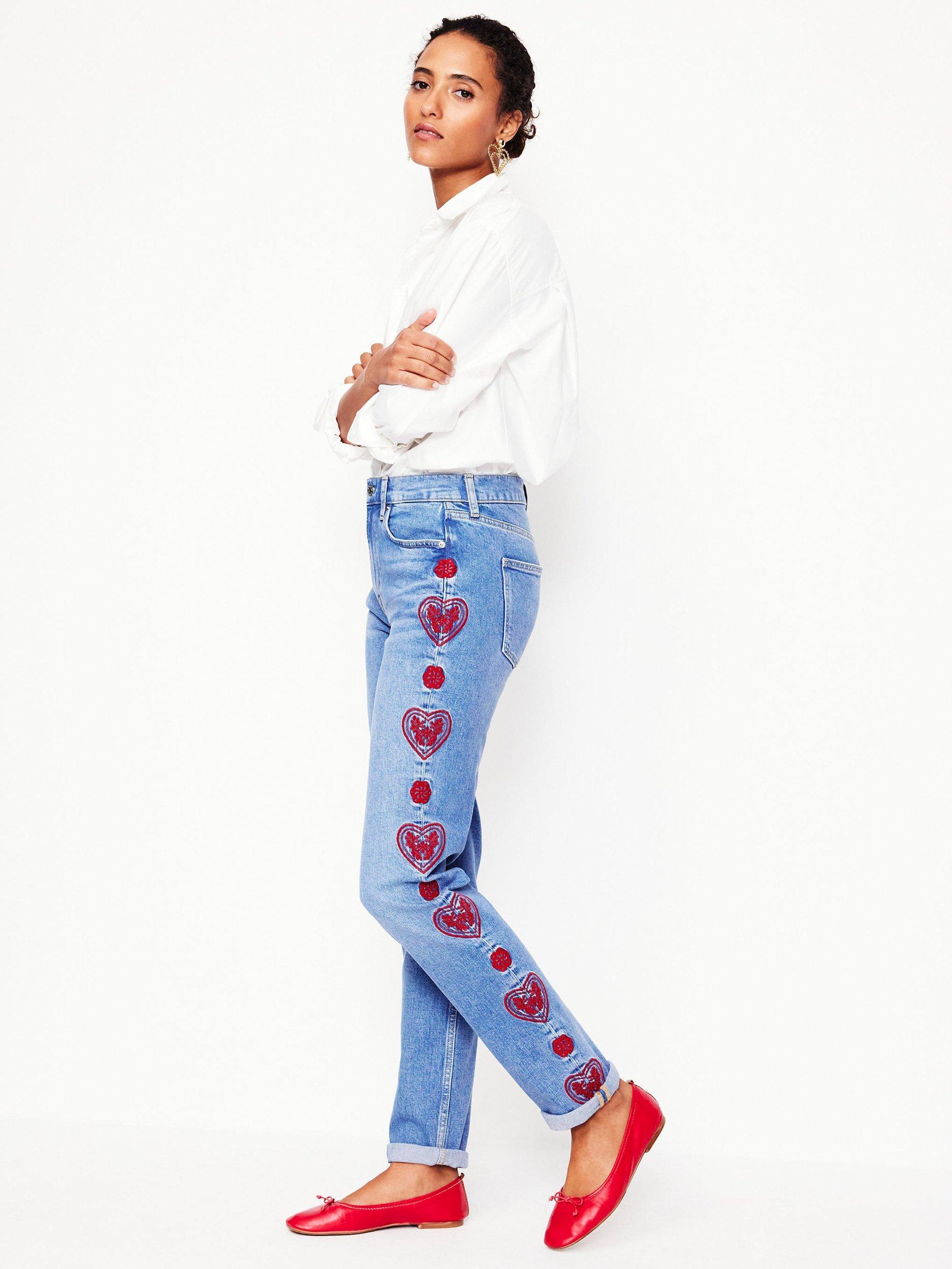 Product image 3 of 5, which shows Boden Hearts Girlfriend Jeans, Blue Indigo, 27R