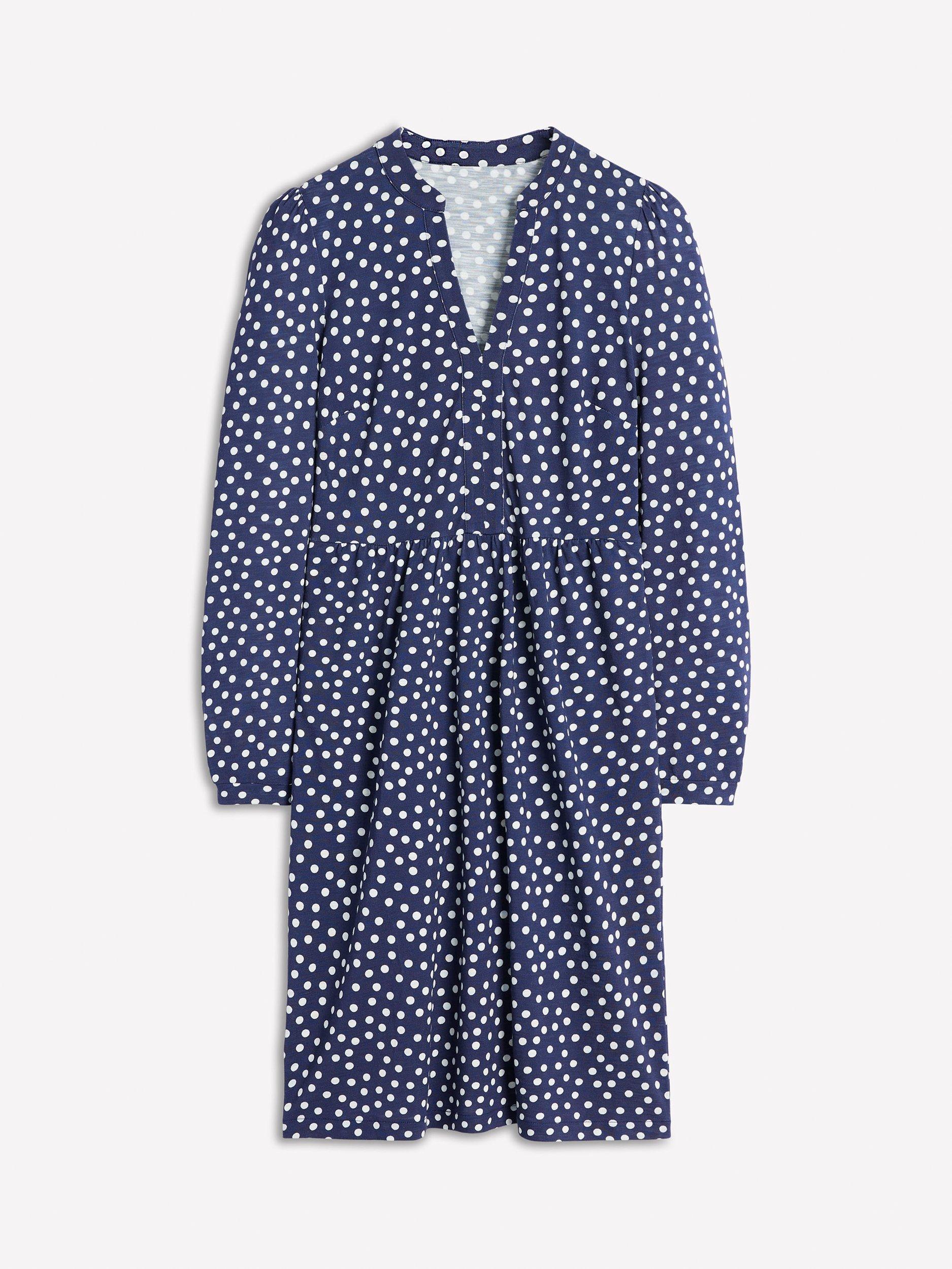 Product image 5 of 5, which shows Boden Naomi Spot Relaxed Jersey Dress, Navy/Multi, 8