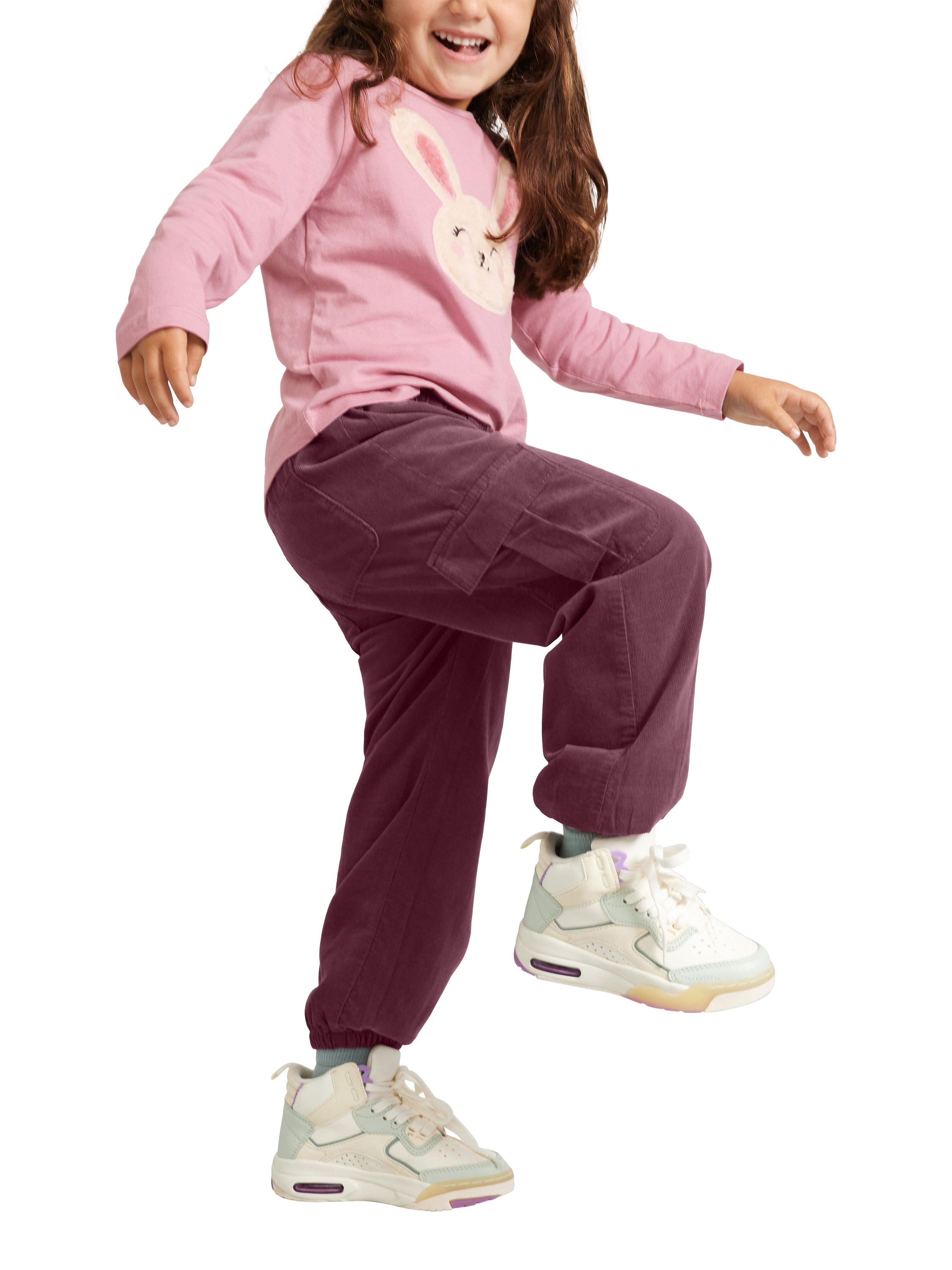 Product image 1 of 3, which shows Lindex Kids' Corduroy Cargo Joggers, Dark Dusty Lilac, 4-5 years