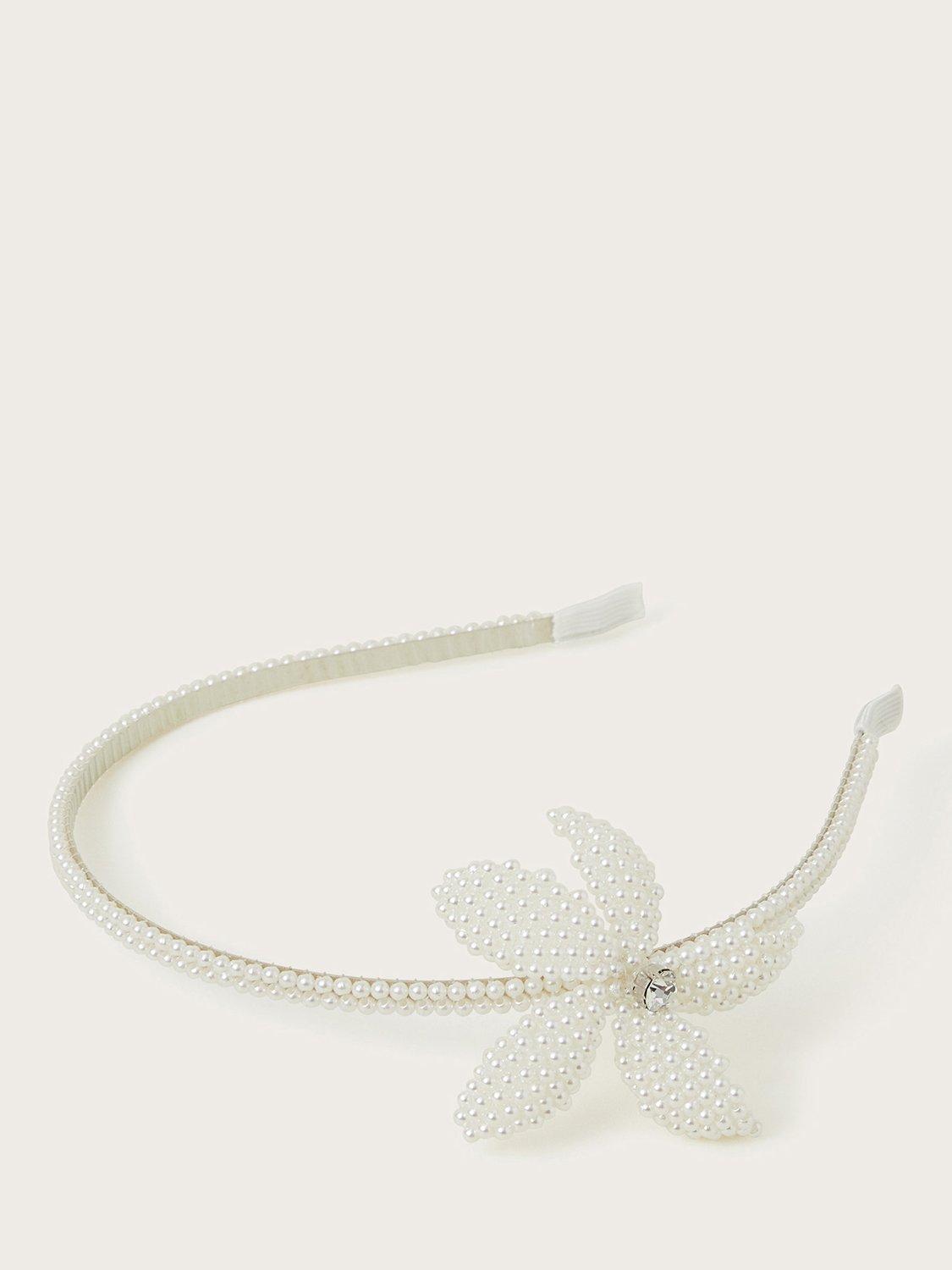 Product image 1 of 2, which shows Monsoon Kids' Pearly Floral Headband, Ivory, One Size