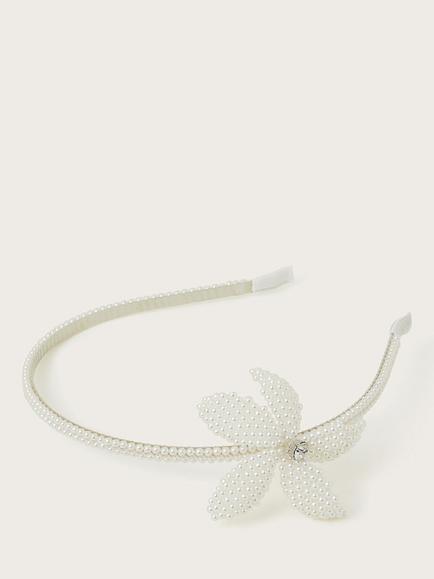Monsoon Kids' Pearly Floral Headband, Ivory, Ivory