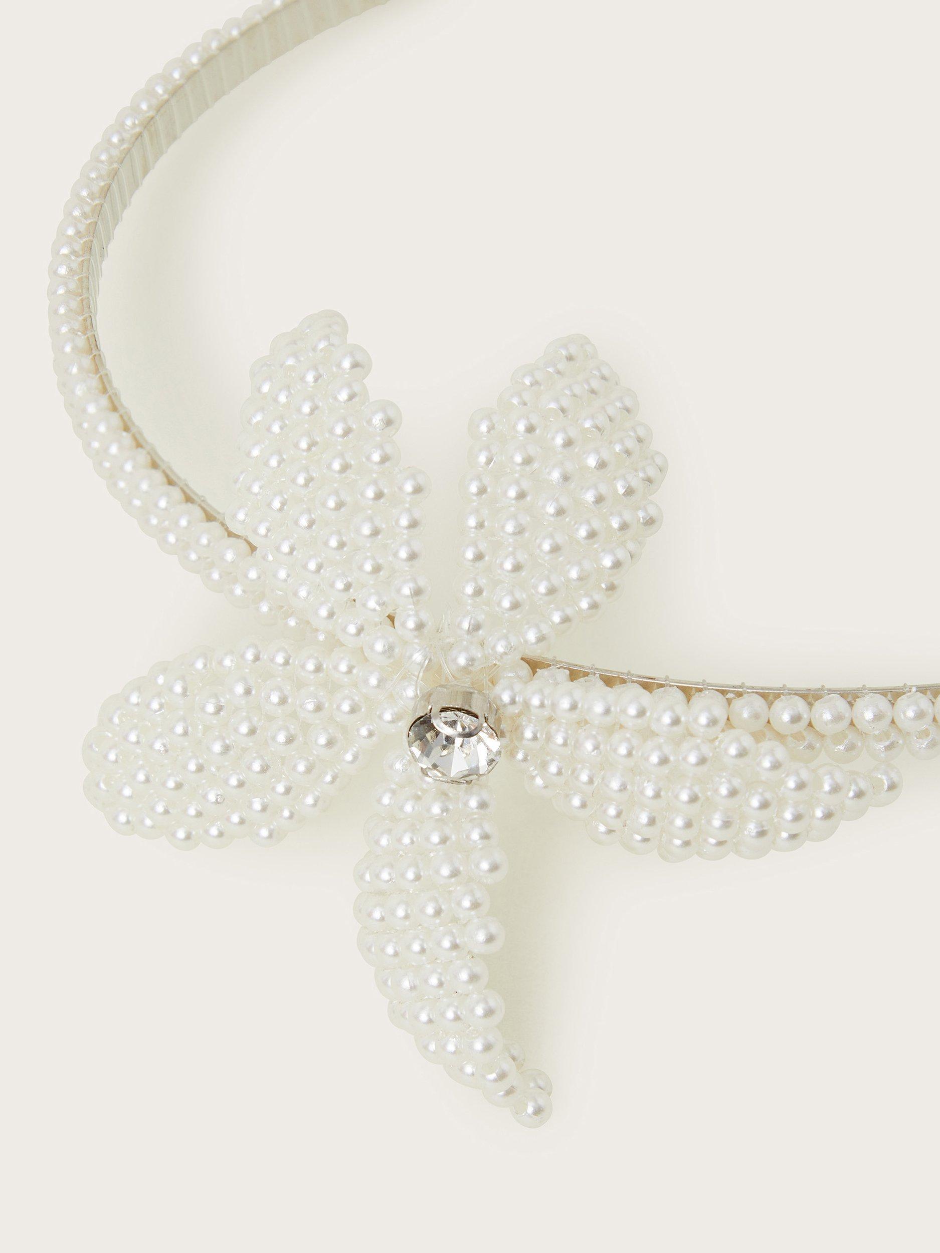 Product image 2 of 2, which shows Monsoon Kids' Pearly Floral Headband, Ivory, One Size