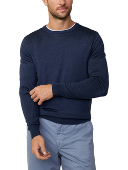 Hackett London Merino Wool and Silk Crew Neck Jumper - view 2, Navy