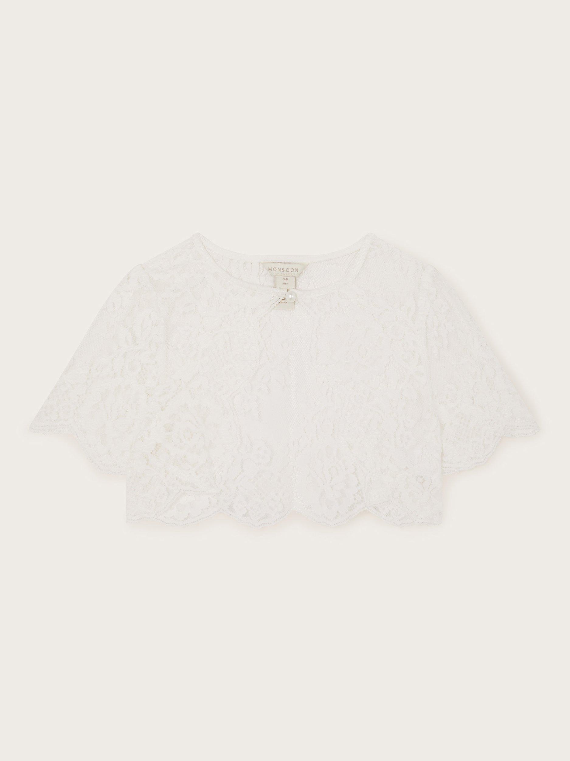 Product image 1 of 3, which shows Monsoon Kids' Bridesmaid Shrug Cardigan, Ivory, 3-4 years