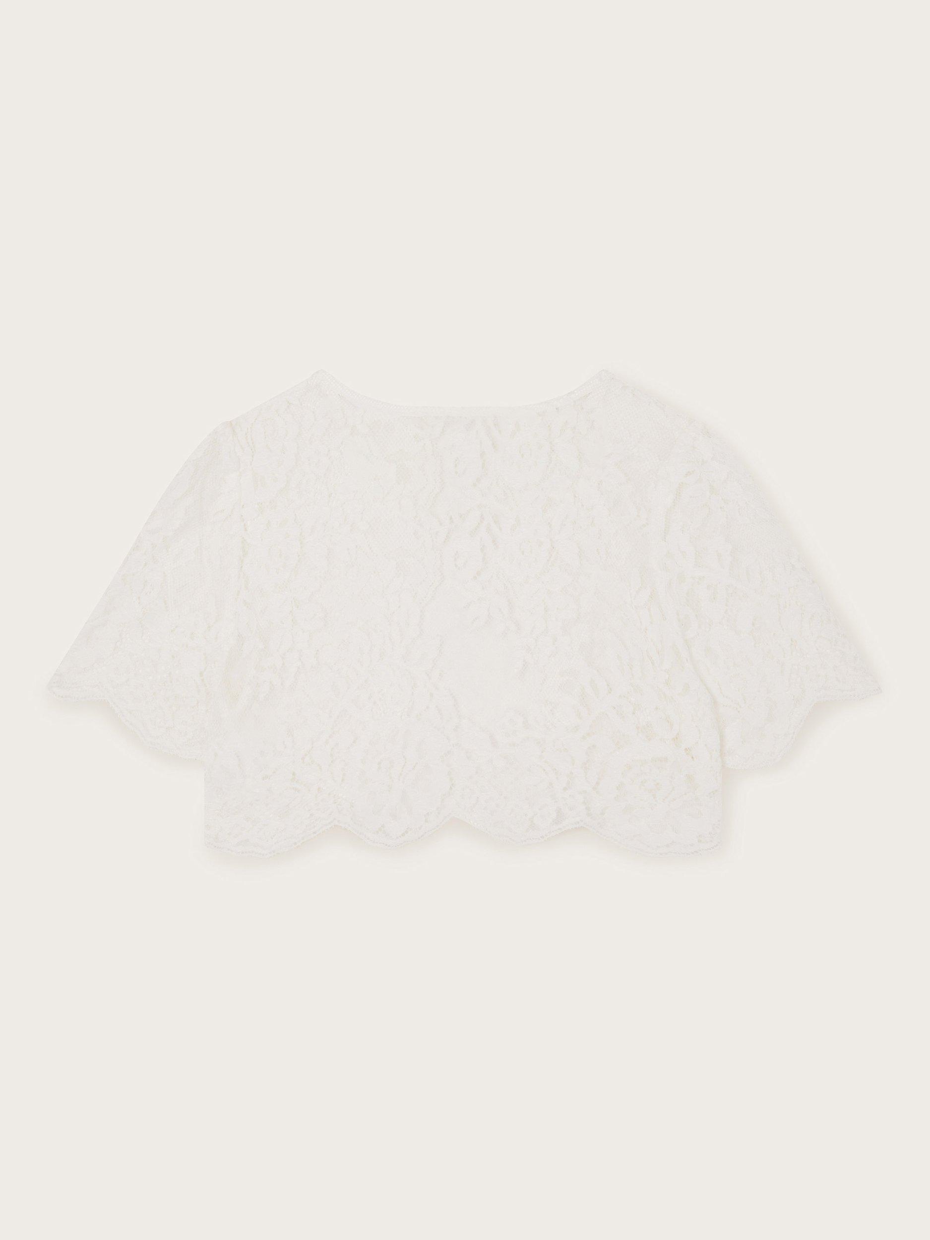 Product image 2 of 3, which shows Monsoon Kids' Bridesmaid Shrug Cardigan, Ivory, 3-4 years