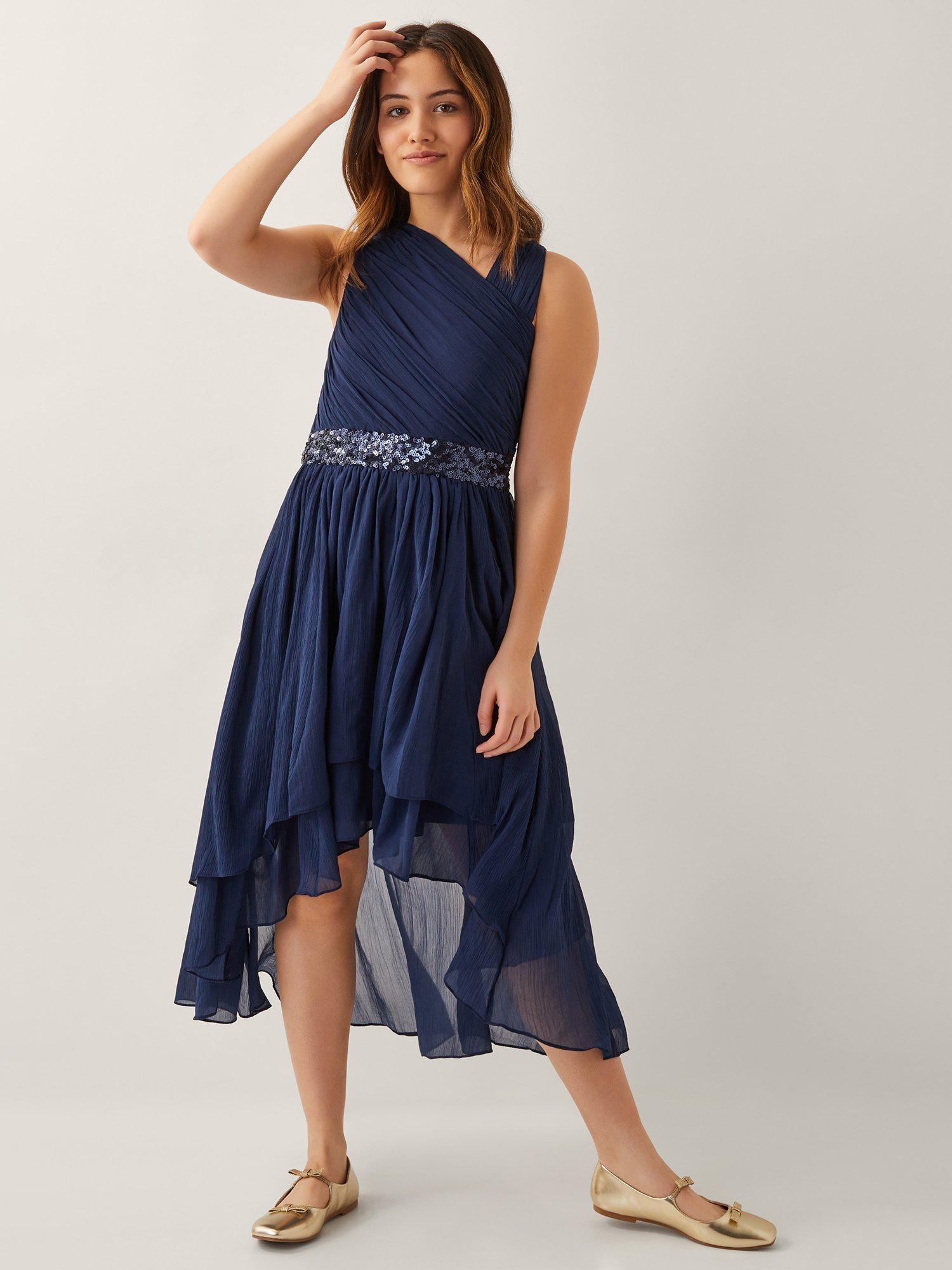 Product image 1 of 3, which shows Monsoon Kids' Abigail Prom Dress, Navy, 8 years