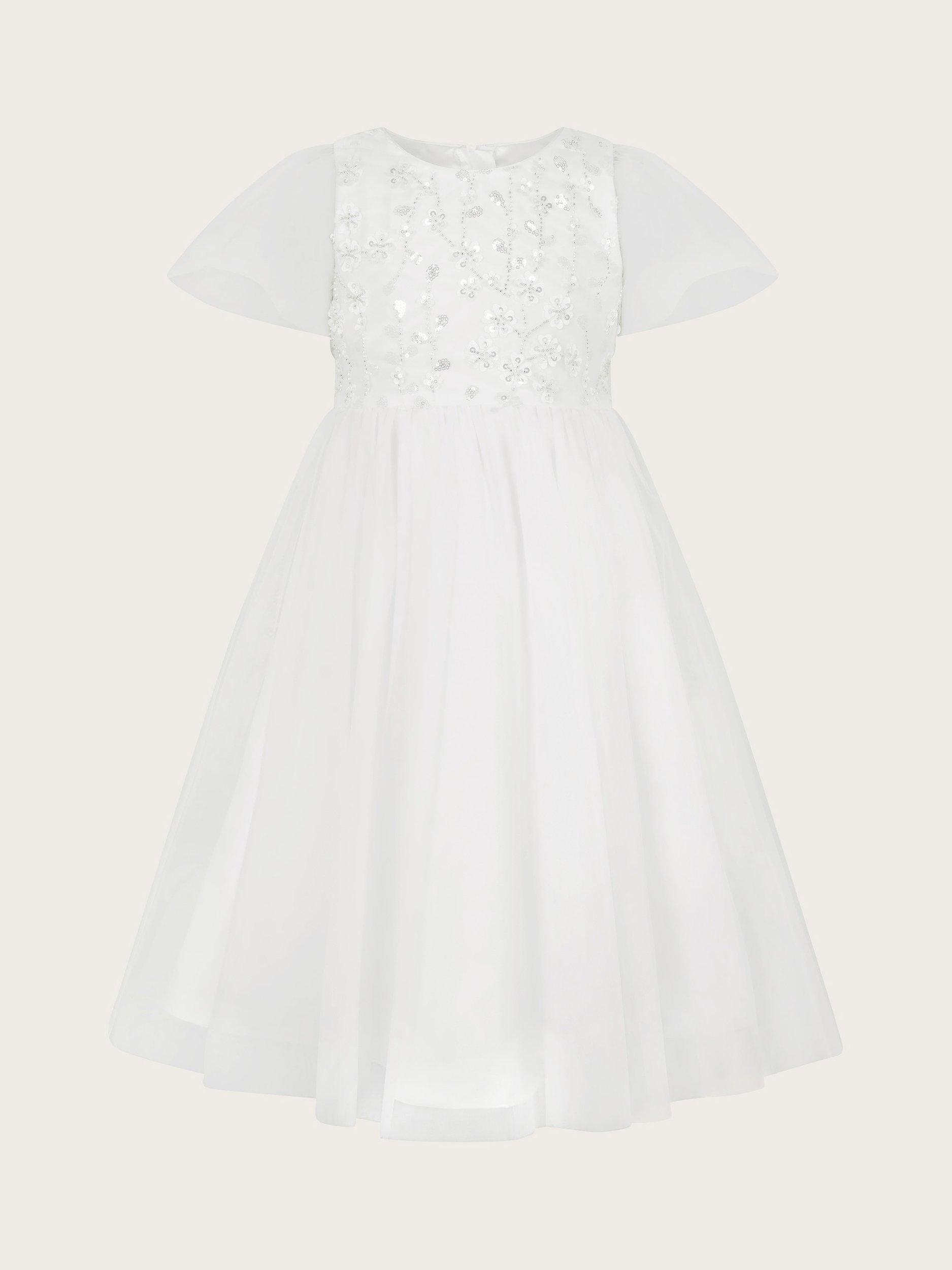 Product image 2 of 4, which shows Monsoon Kids' Beaded Communion Dress, White, 11-12 years