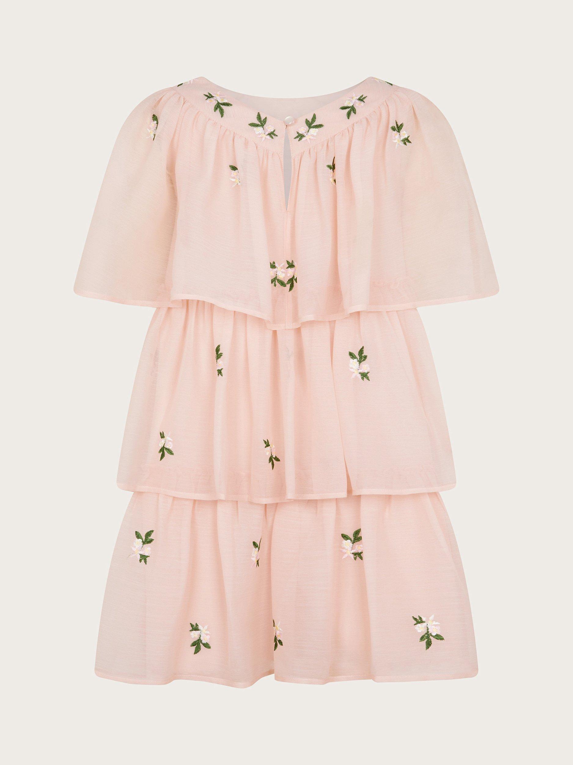 Product image 3 of 4, which shows Monsoon Kids' Embroidered Tiered Dress, Pink, 3 years