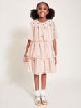 Monsoon Kids' Embroidered Tiered Dress, Pink