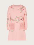 Monsoon Kids' Floral Cotton Sweatshirt Dress, Pink