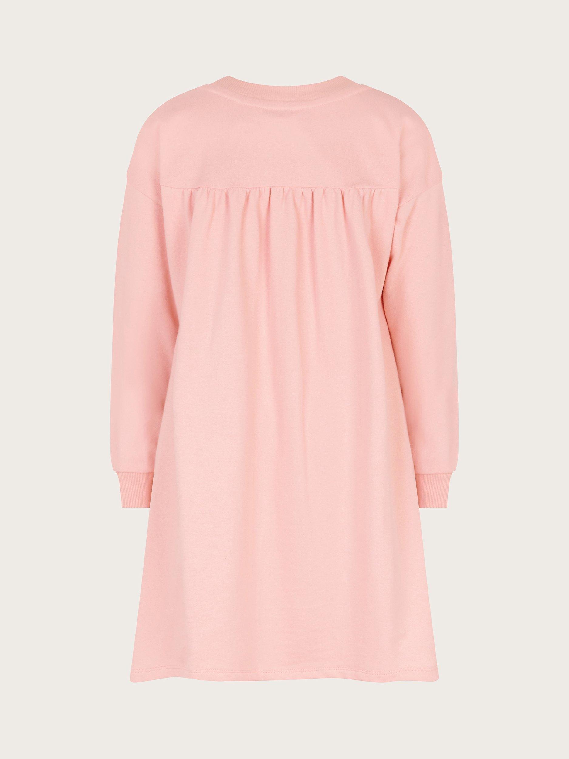 Product image 2 of 3, which shows Monsoon Kids' Floral Cotton Sweatshirt Dress, Pink, 7-8 years
