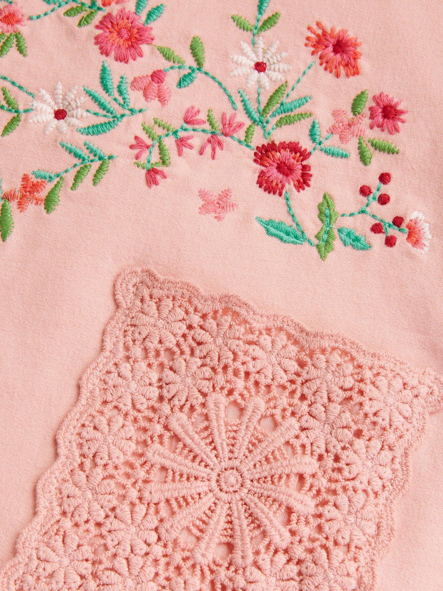 Product image 3 of 3, which shows Monsoon Kids' Floral Cotton Sweatshirt Dress, Pink, 7-8 years