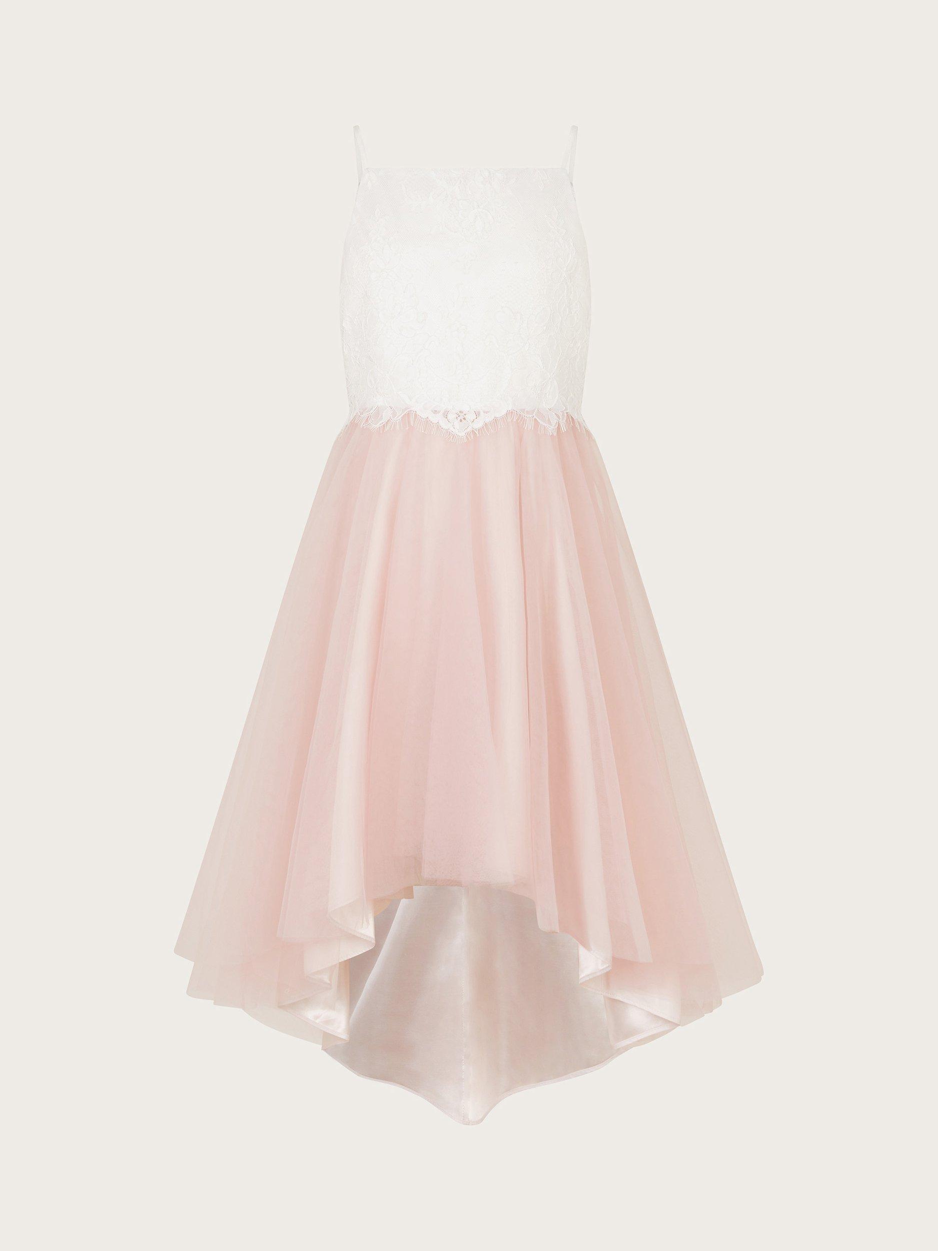 Product image 1 of 3, which shows Monsoon Kids' High Neck Dress, Pink/White, 8 years