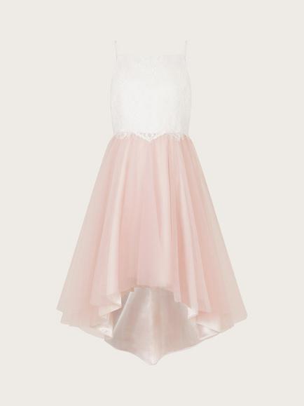 Monsoon Kids' High Neck Dress, Pink/White, Pink/White