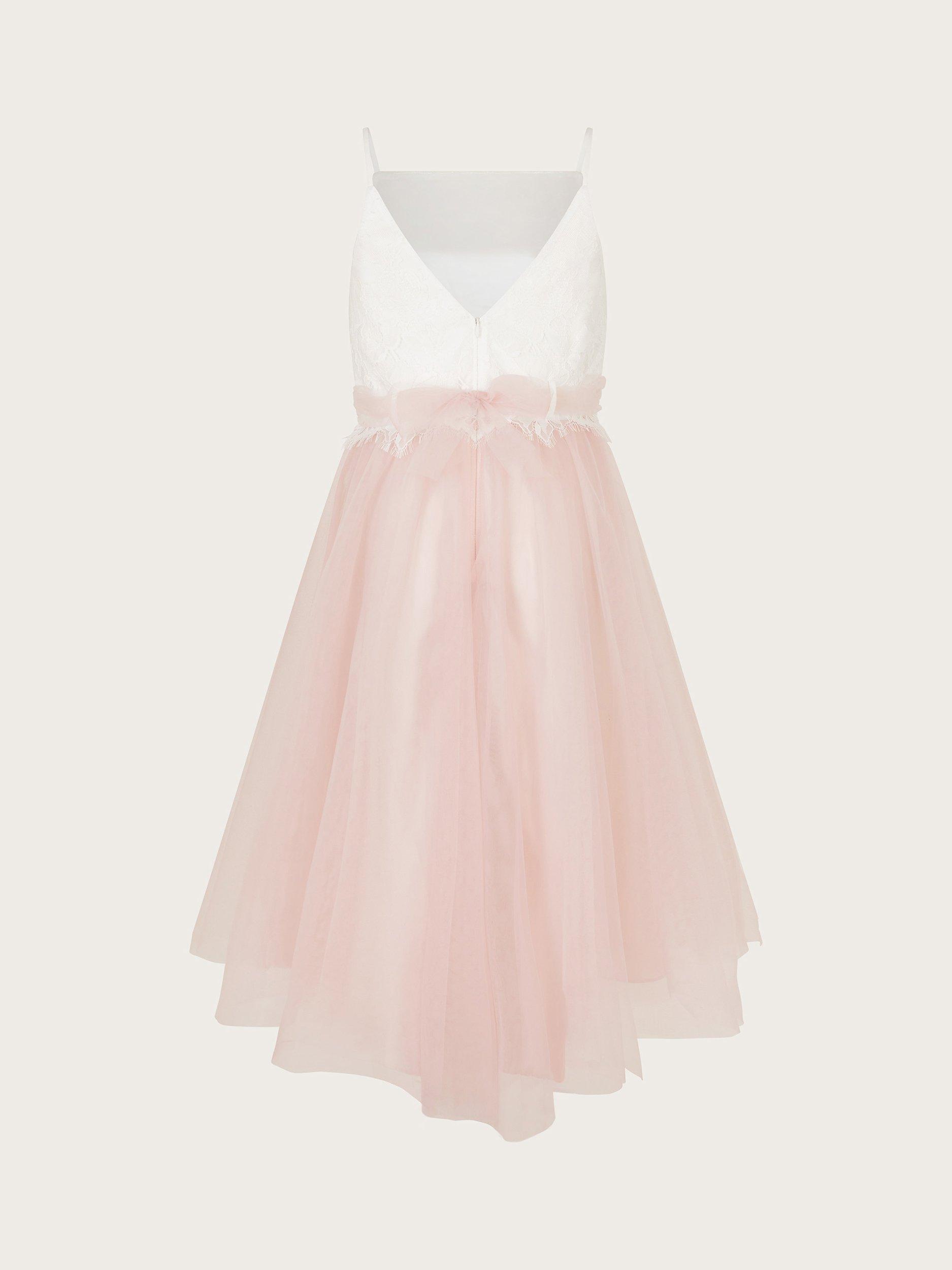 Product image 2 of 3, which shows Monsoon Kids' High Neck Dress, Pink/White, 8 years