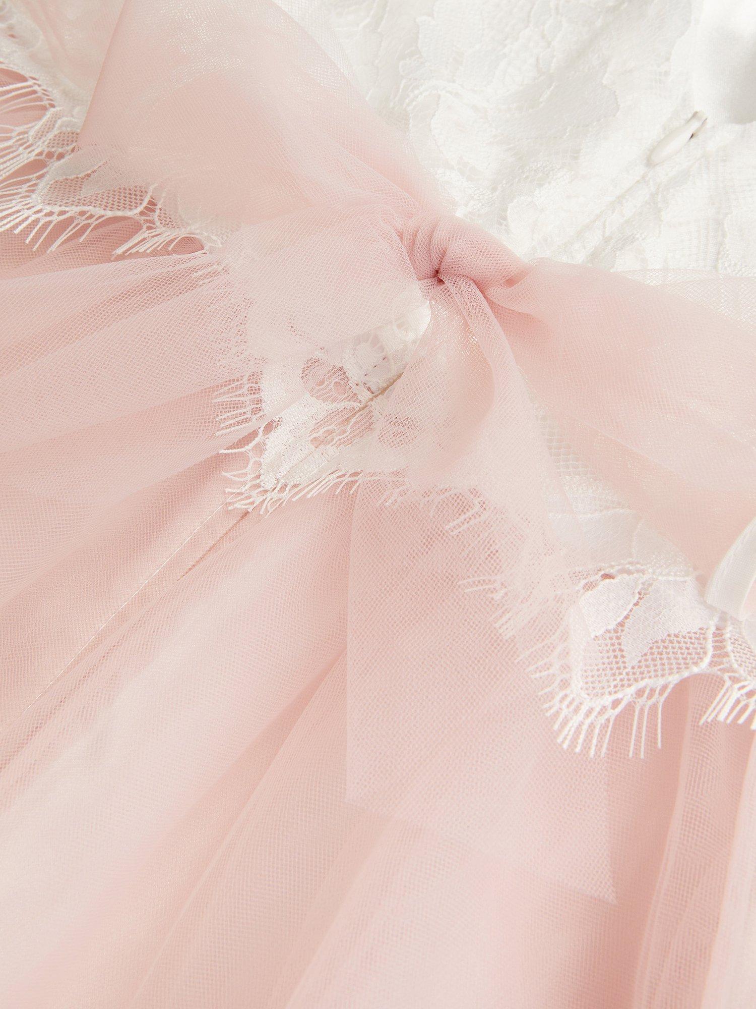 Product image 3 of 3, which shows Monsoon Kids' High Neck Dress, Pink/White, 8 years