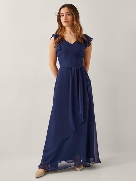 Monsoon Kids' Indi Frill Sleeve Maxi Dress, Navy