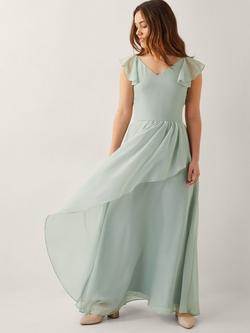 Monsoon Kids' Indi Frill Sleeve Midi Dress, Sage