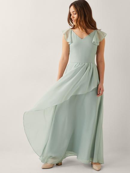 Monsoon Kids' Indi Frill Sleeve Maxi Dress, Sage