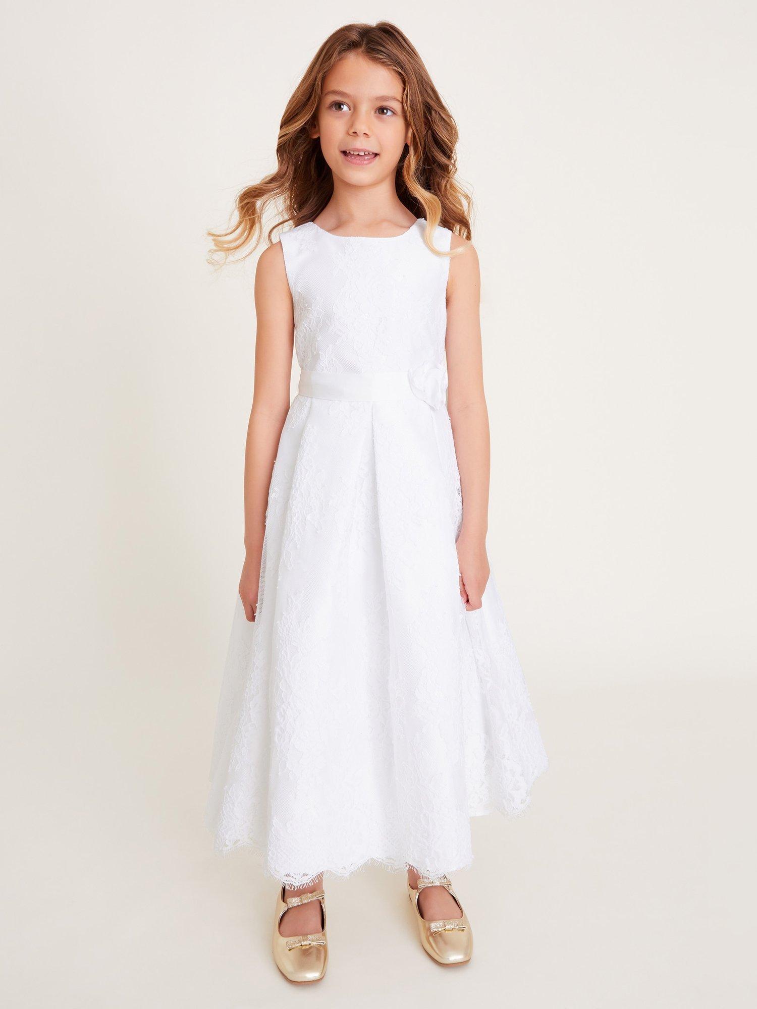 Product image 1 of 4, which shows Monsoon Kids' Lace Communion Maxi Dress, White, 3 years
