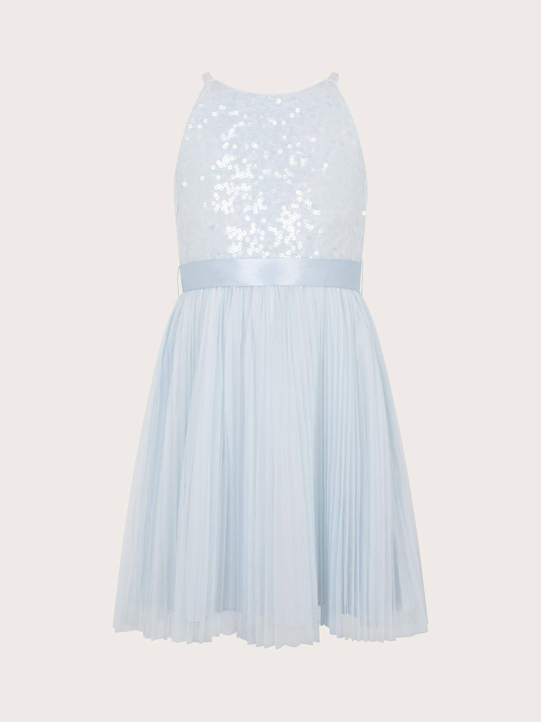 Product image 2 of 4, which shows Monsoon Kids' Plisse Dress, Blue, 5 years