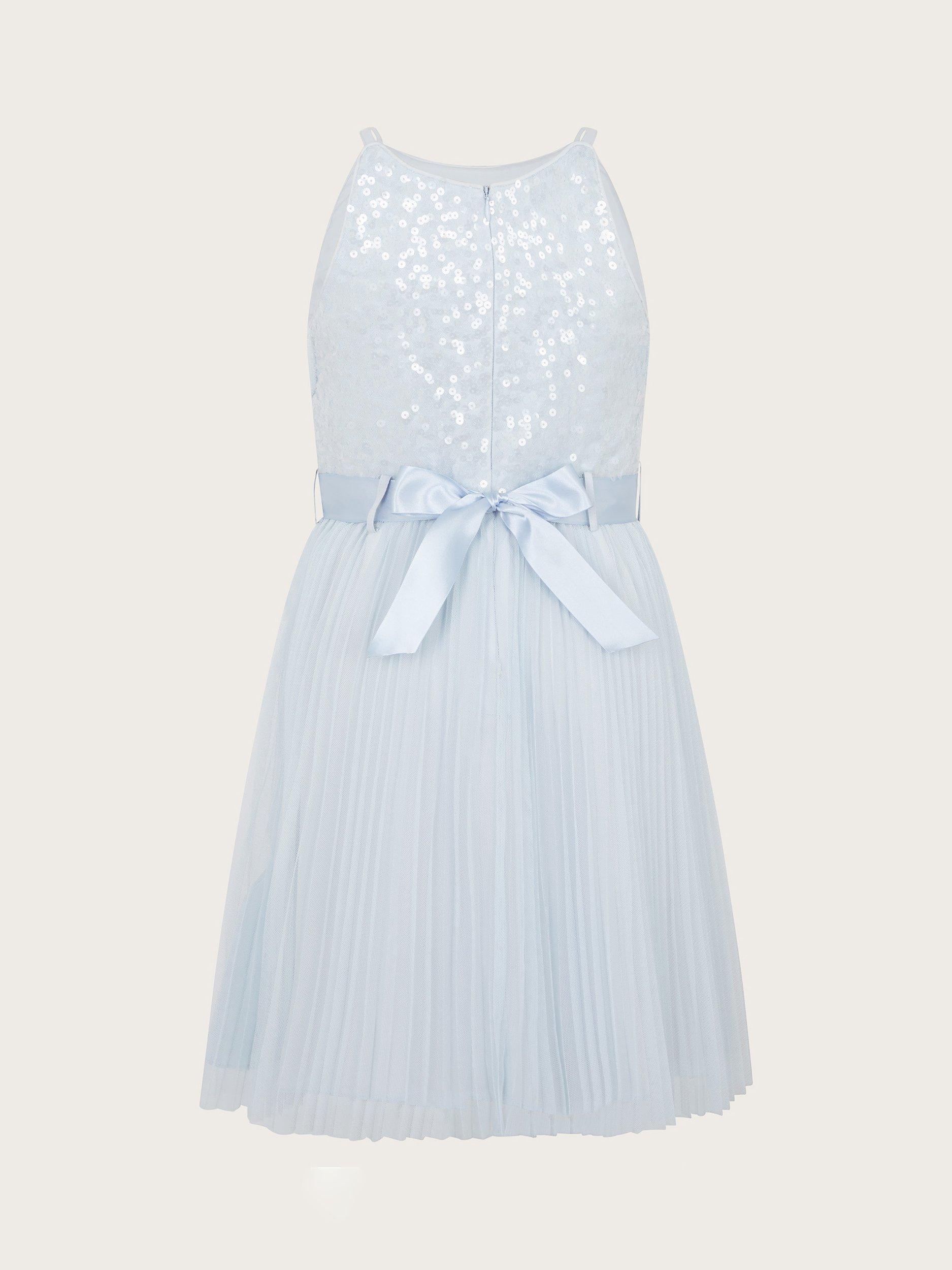 Product image 3 of 4, which shows Monsoon Kids' Plisse Dress, Blue, 5 years