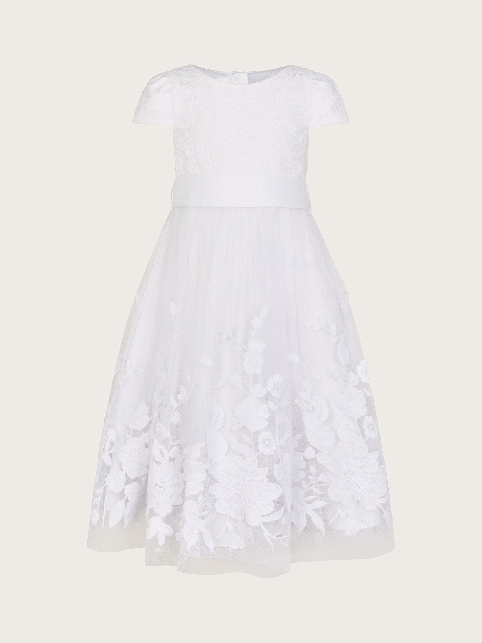 Monsoon Kids' Sorcha Floral Lace Communion Dress, White