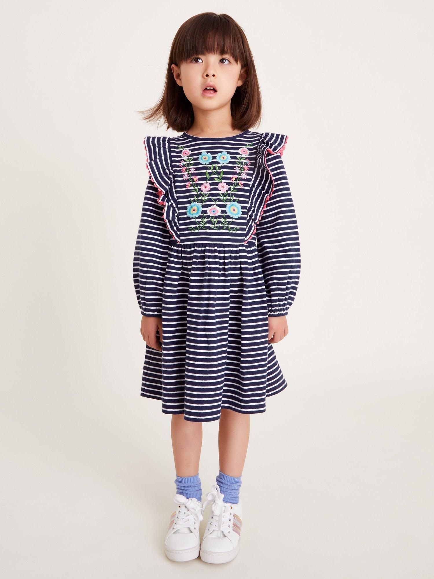 Monsoon Kids' Cotton Striped Sweatshirt Dress, Navy/Multi