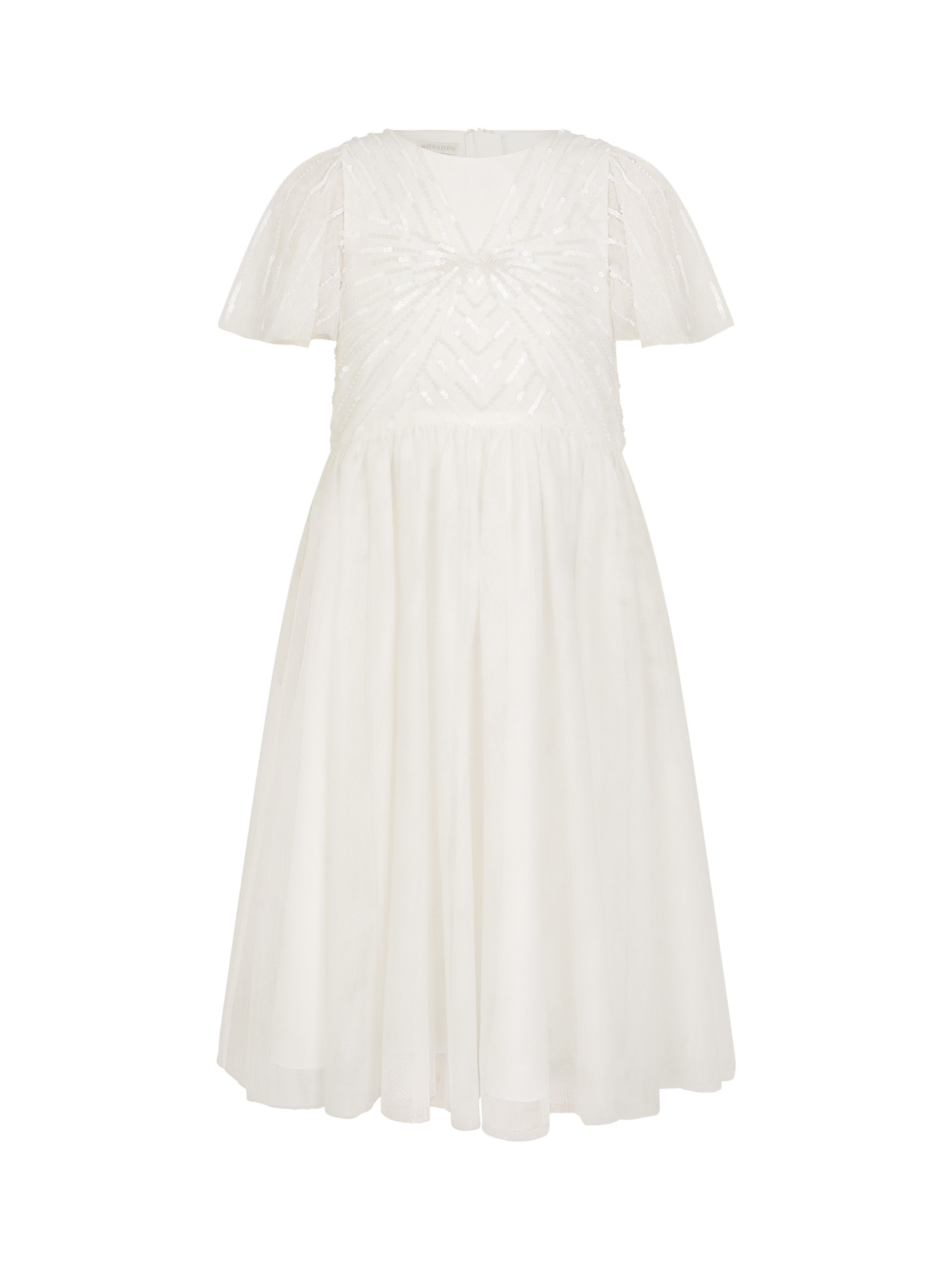Product image 2 of 4, which shows Monsoon Kids' Sunray Beaded Dress, Ivory, 4 years