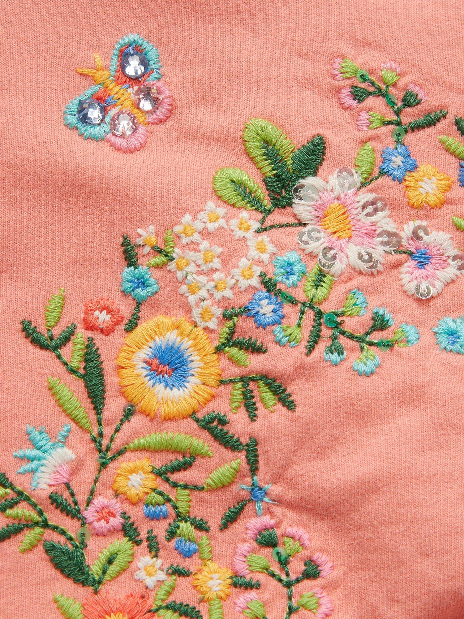 Product image 4 of 4, which shows Monsoon Kids' Floral Sweatshirt, Coral/Multi, 5-6 years