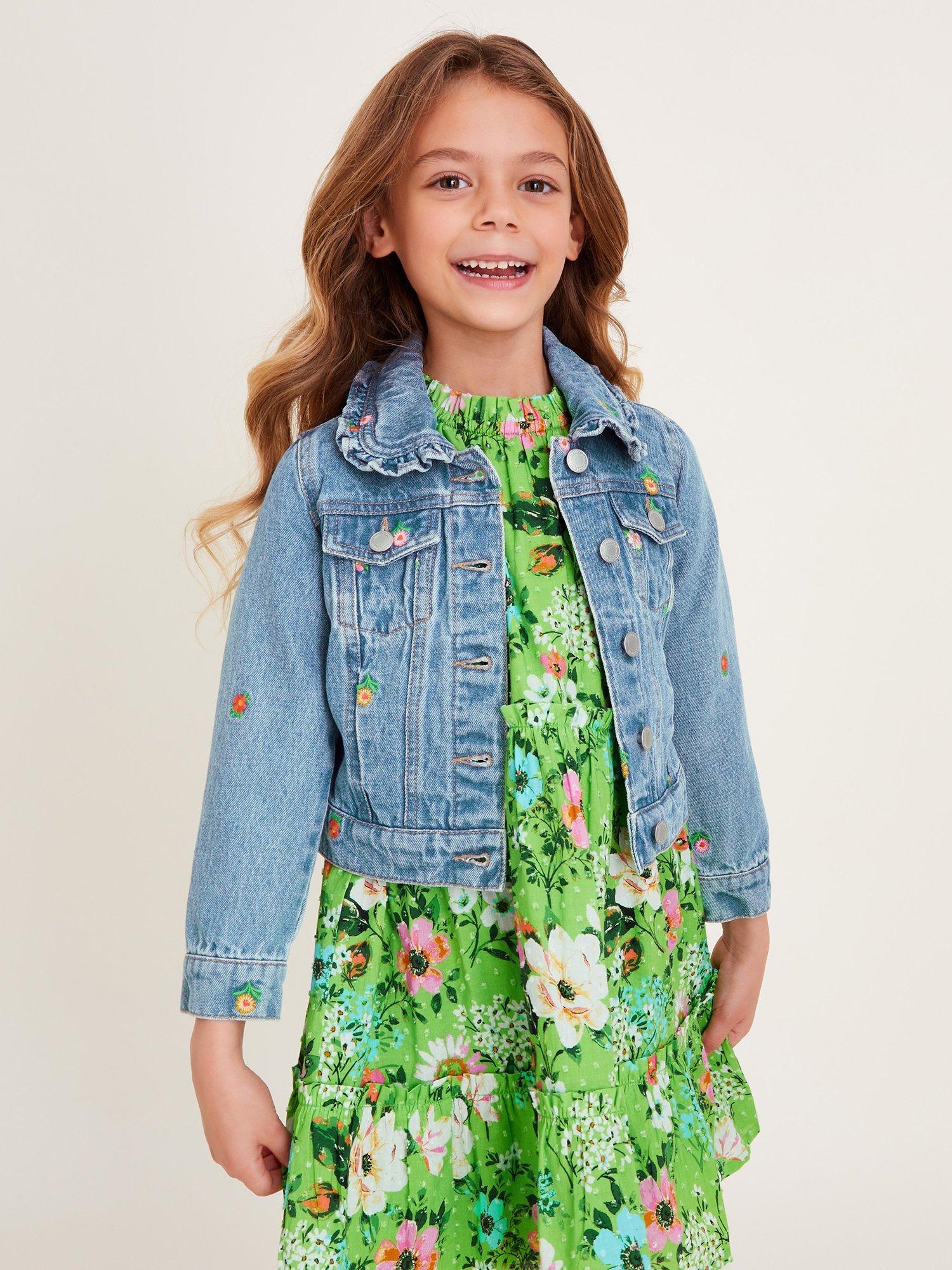 Monsoon Kids' Floral Denim Jacket, Blue/Multi