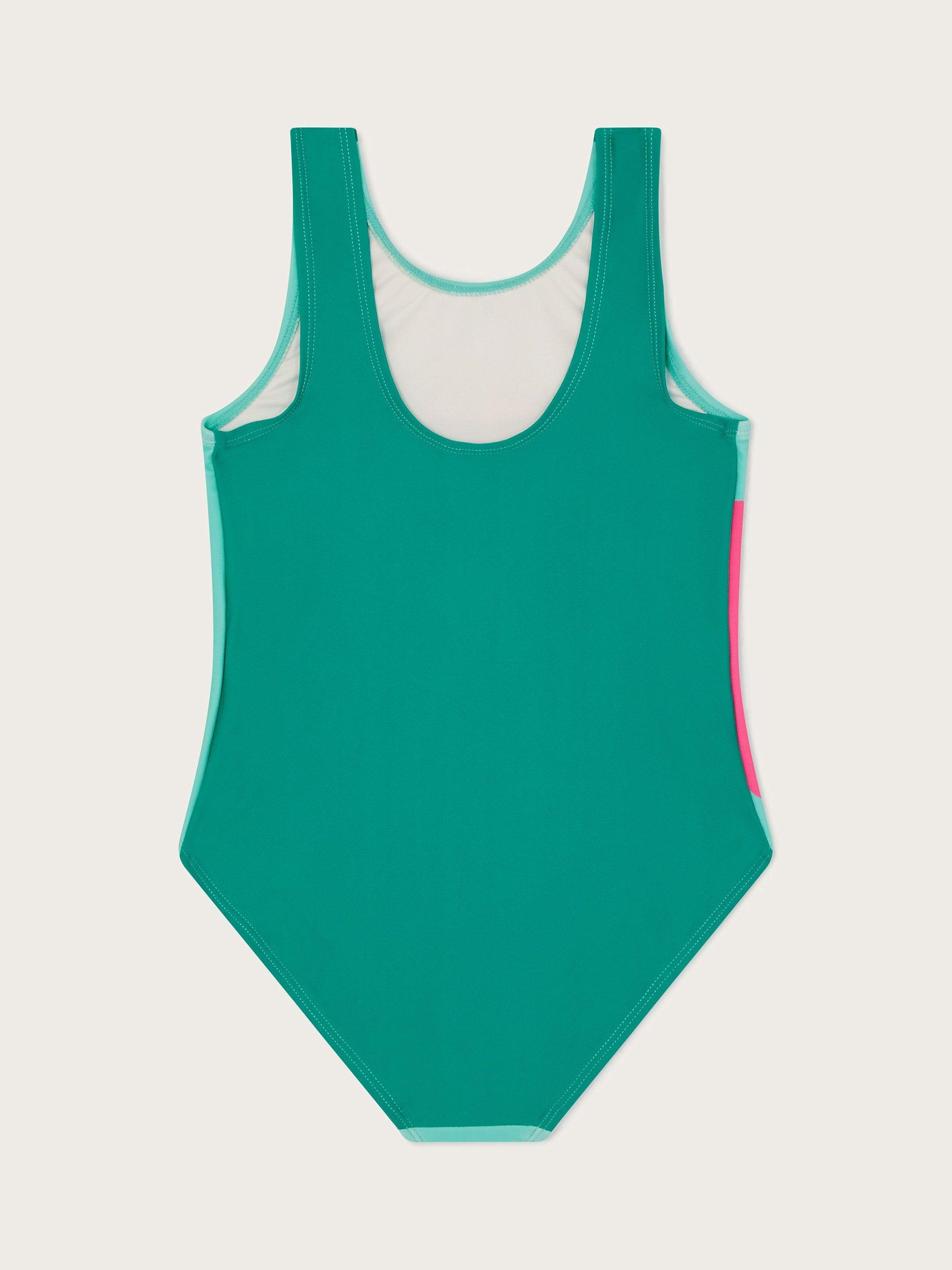 Product image 2 of 3, which shows Monsoon Kids' Butterfly Swimsuit, Aqua, 9-10 years