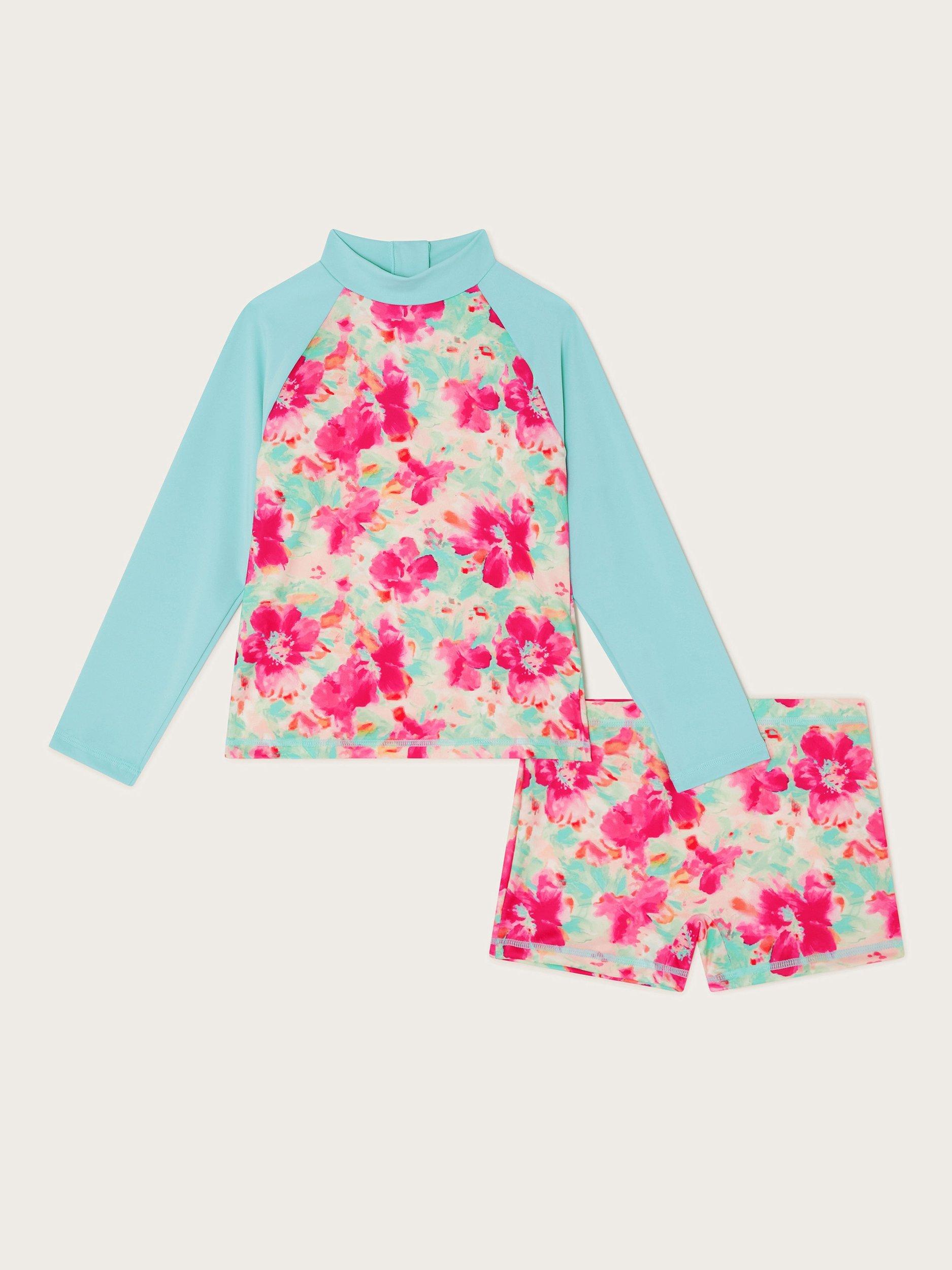 Monsoon Kids' Floral Print Rash Vest & Shorts, Multi